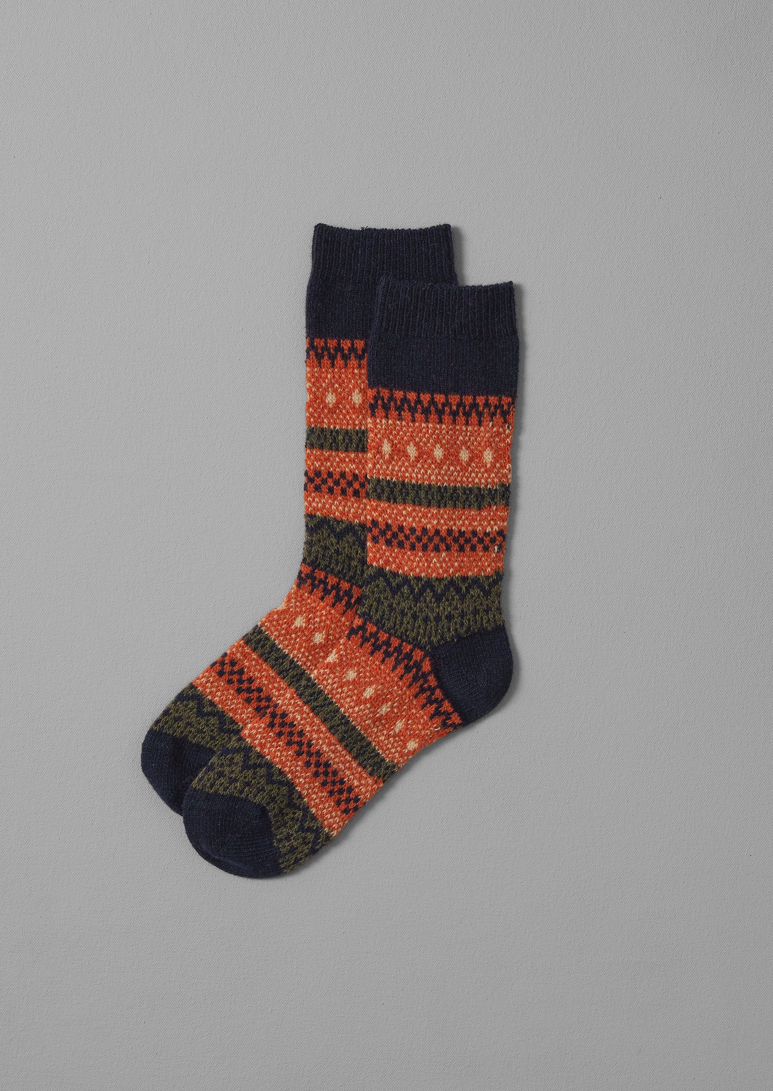 Navy Multi Jacquard Wool Socks for Men & Women