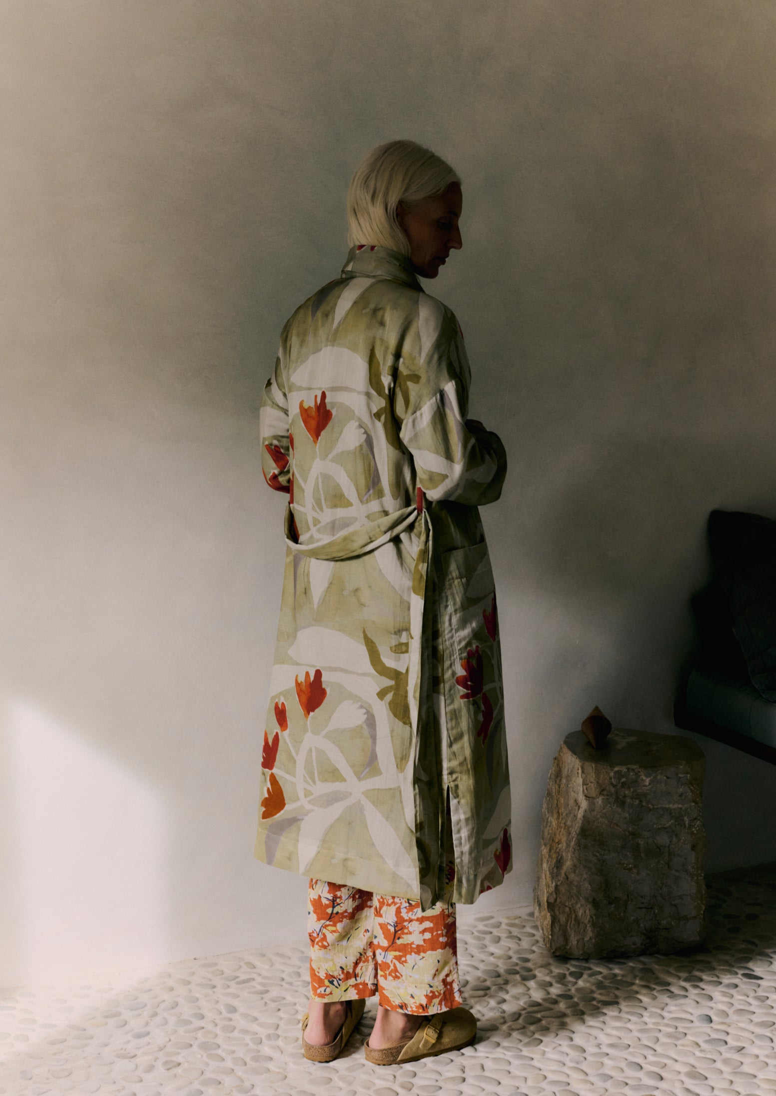 Sage Floral Silk-Cotton Watercolor Gown