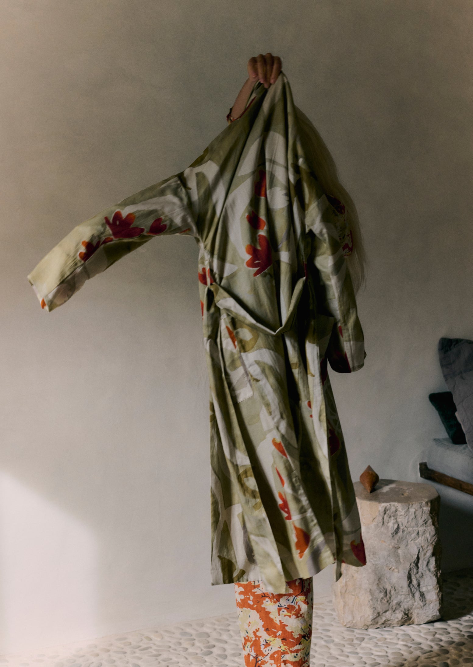 Sage Floral Silk-Cotton Watercolor Gown