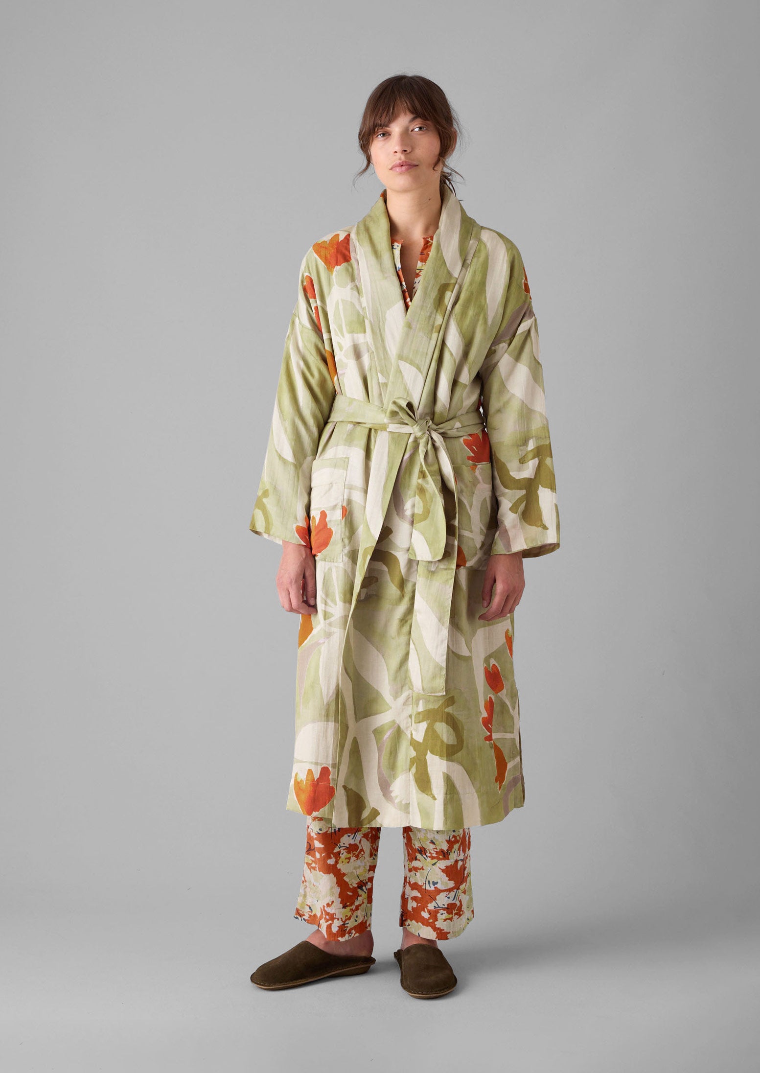 Sage Floral Silk-Cotton Watercolor Gown