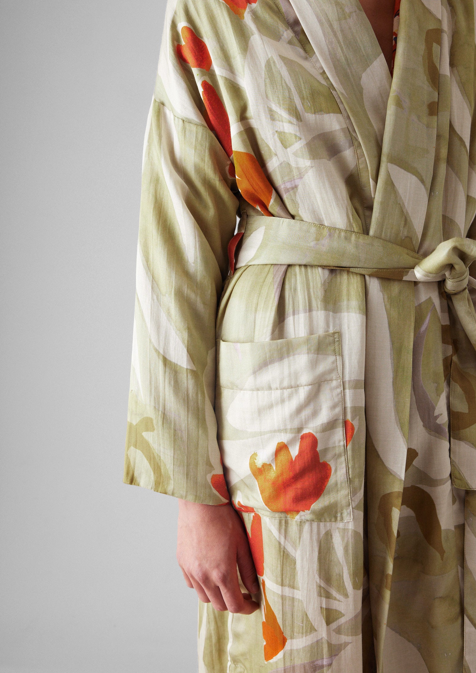 Sage Floral Silk-Cotton Watercolor Gown