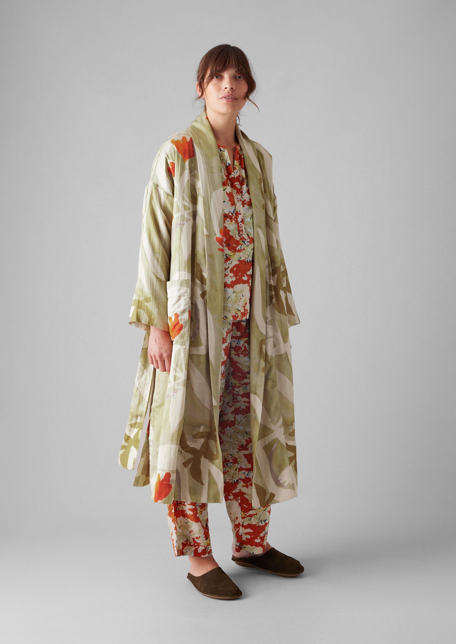 Sage Floral Silk-Cotton Watercolor Gown