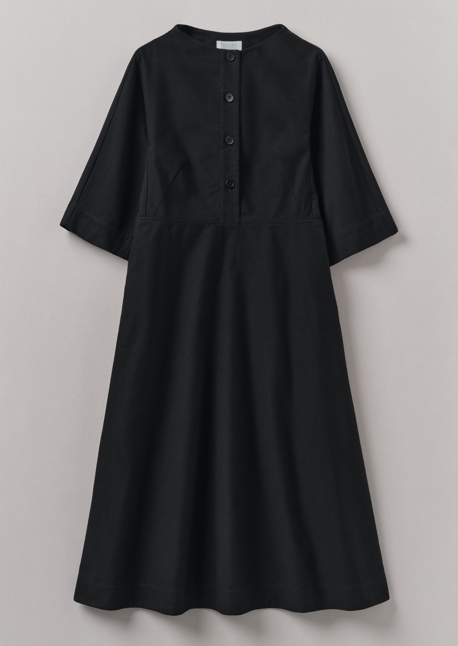 Black Cotton Linen Twill Smock Dress