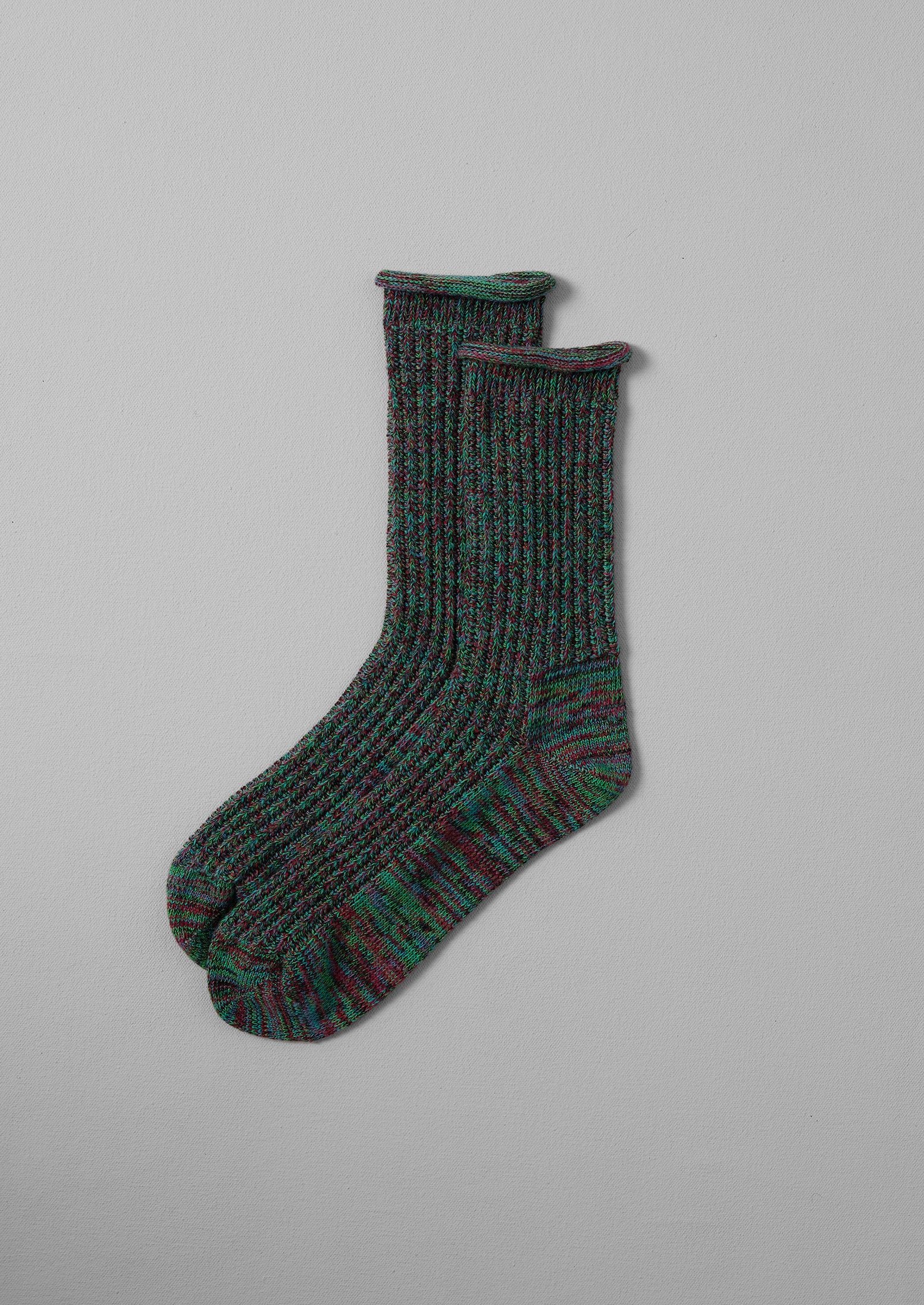 Green Cotton Marl Ribbed Socks