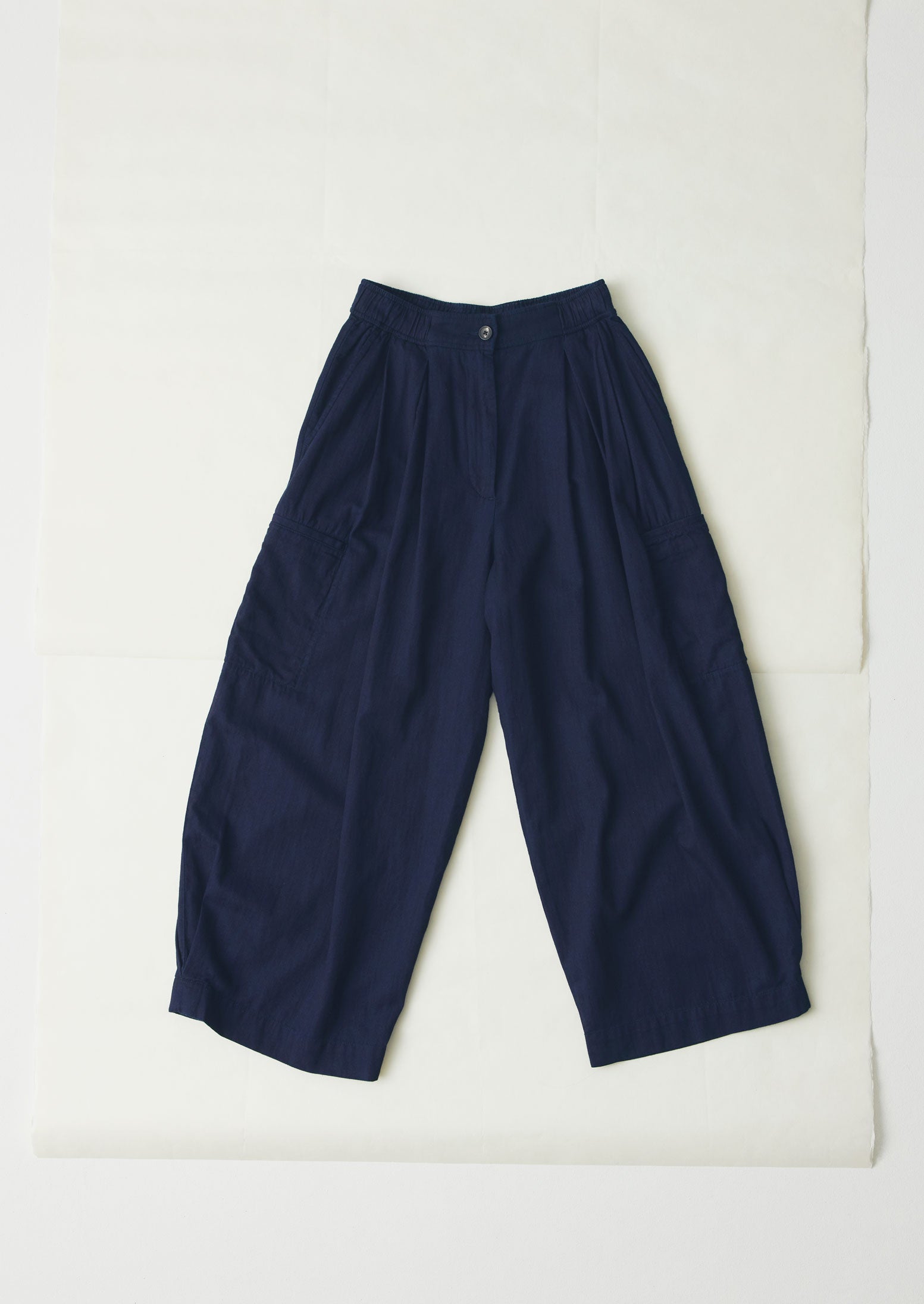 Indigo Cotton Twill Wide-Leg Pants