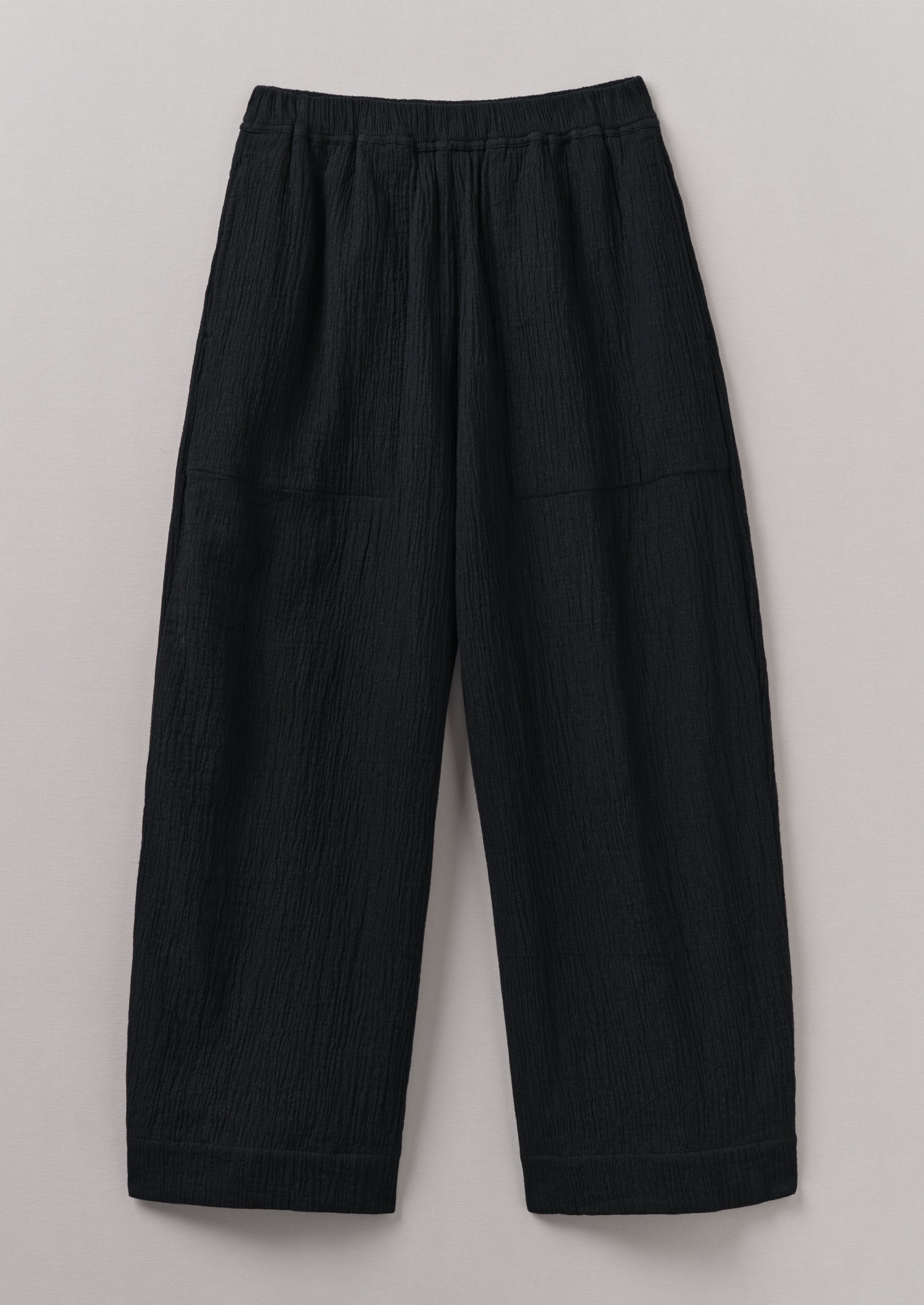 Black Crinkle Cotton Barrel Leg Pants