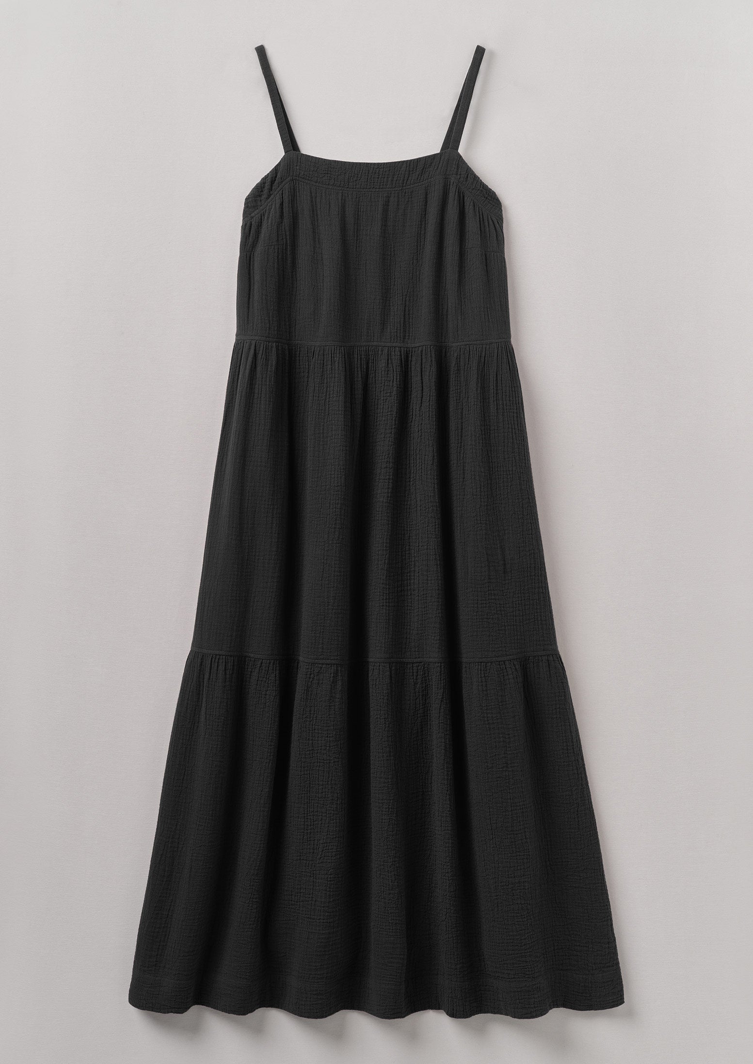 Black Pepper Crinkle Cotton Gauze Tiered Dress