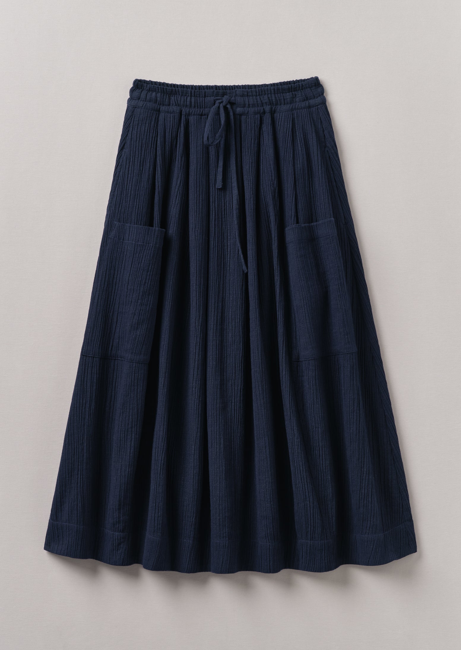 Indigo Crinkle Cotton Skirt with Patch Pockets