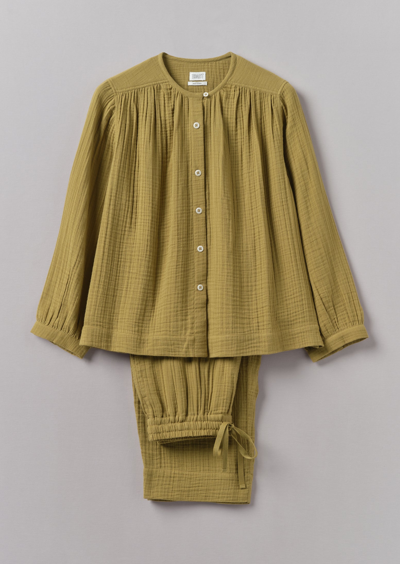 Soft Olive Crinkle Cotton Pajamas