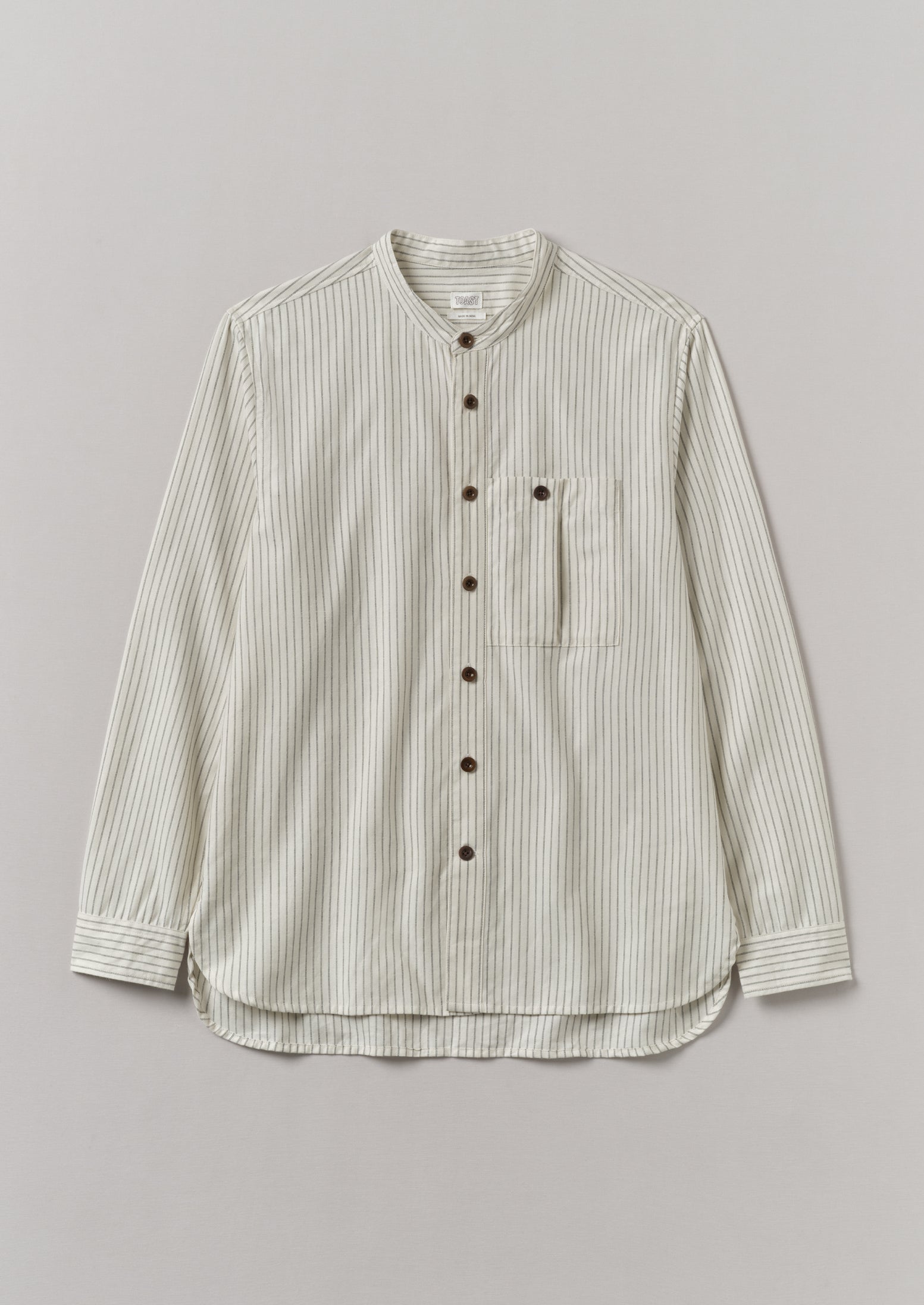 Ecru & Charcoal Grandad Collar Shirt - Drift Stripe Design