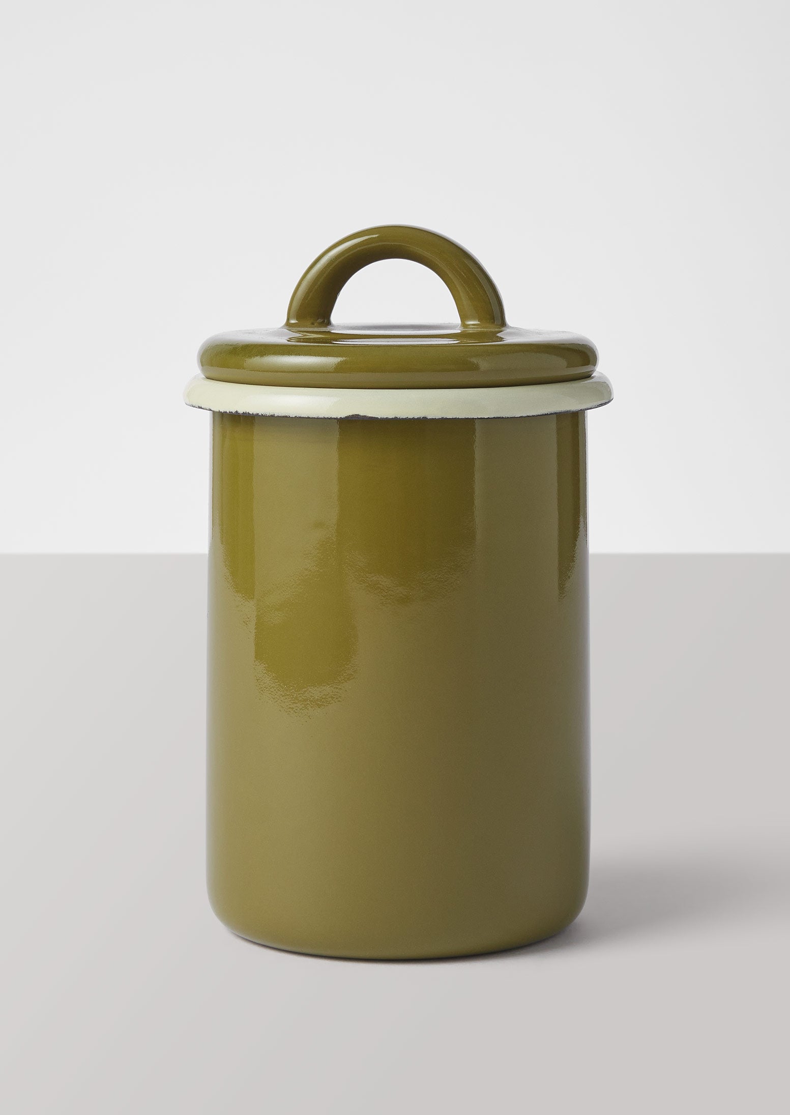 Olive Enamel Storage Jar for Kitchen