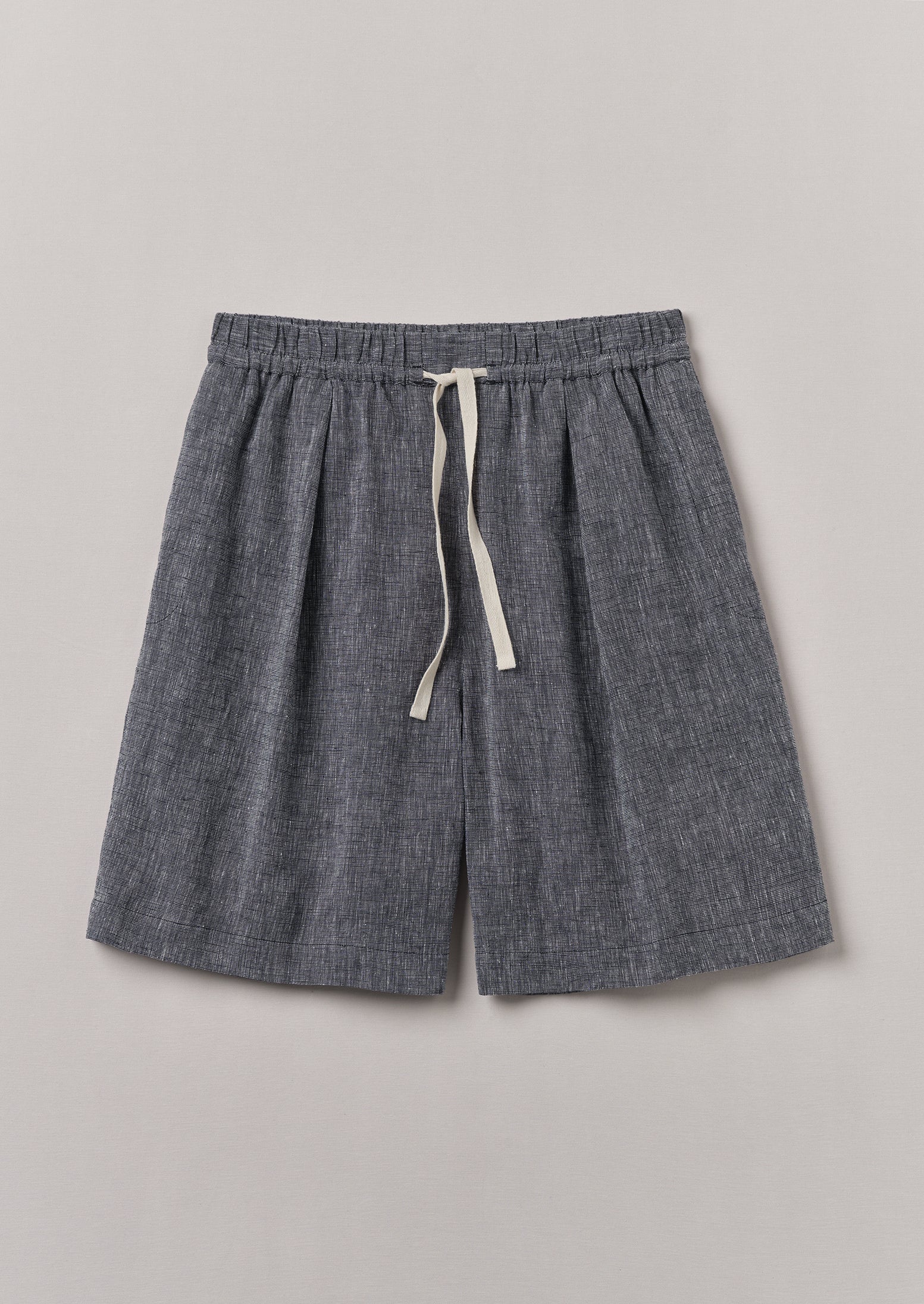Blue Melange Linen-Cotton Drawstring Shorts