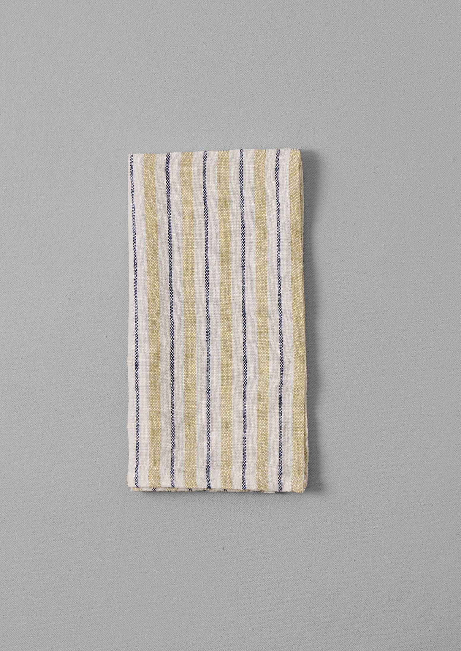 Faro Stripe Linen Napkins - Washed Lime & Midnight Blue