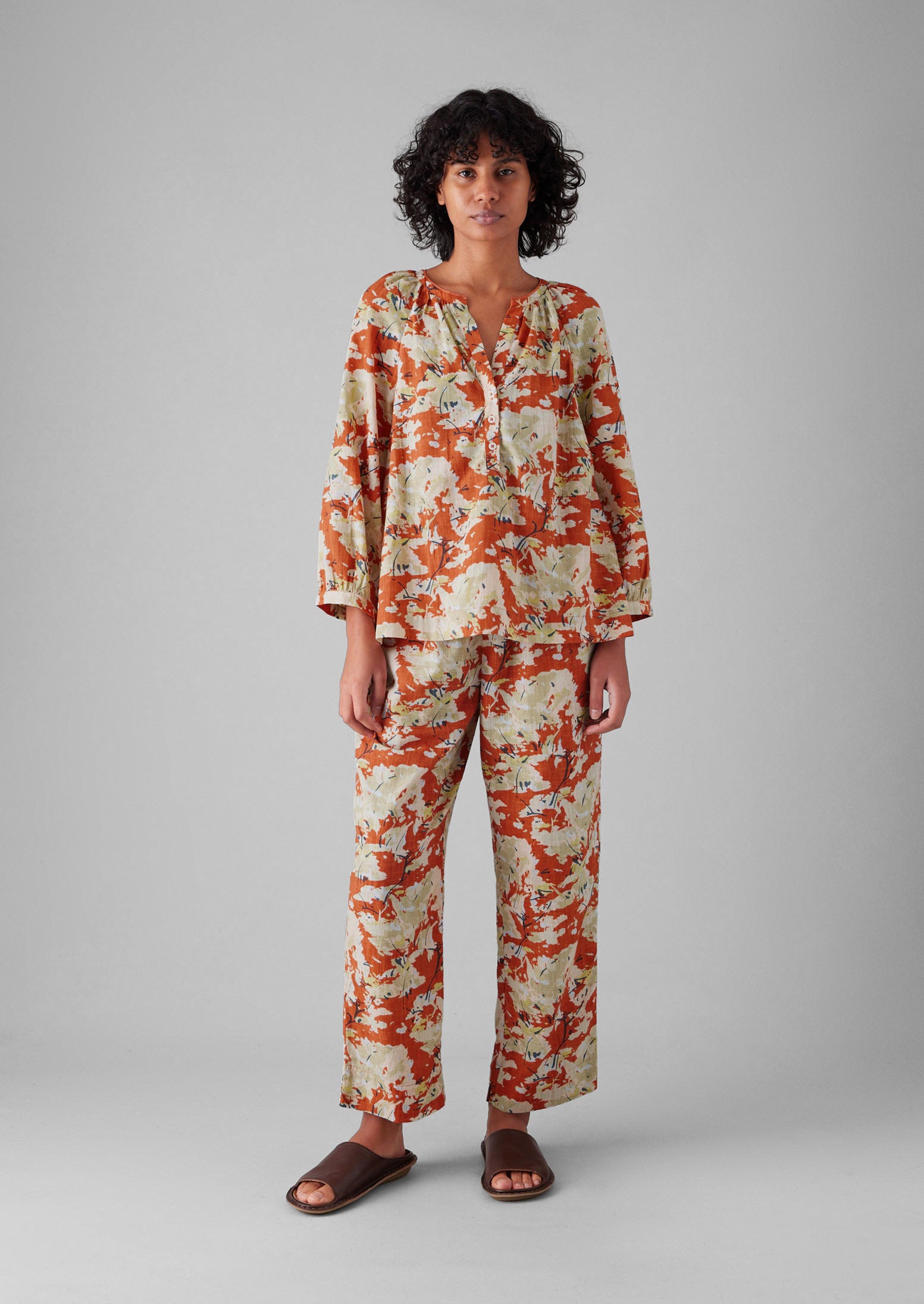 Burnt Ginger Abstract Blossom Cotton Pajamas