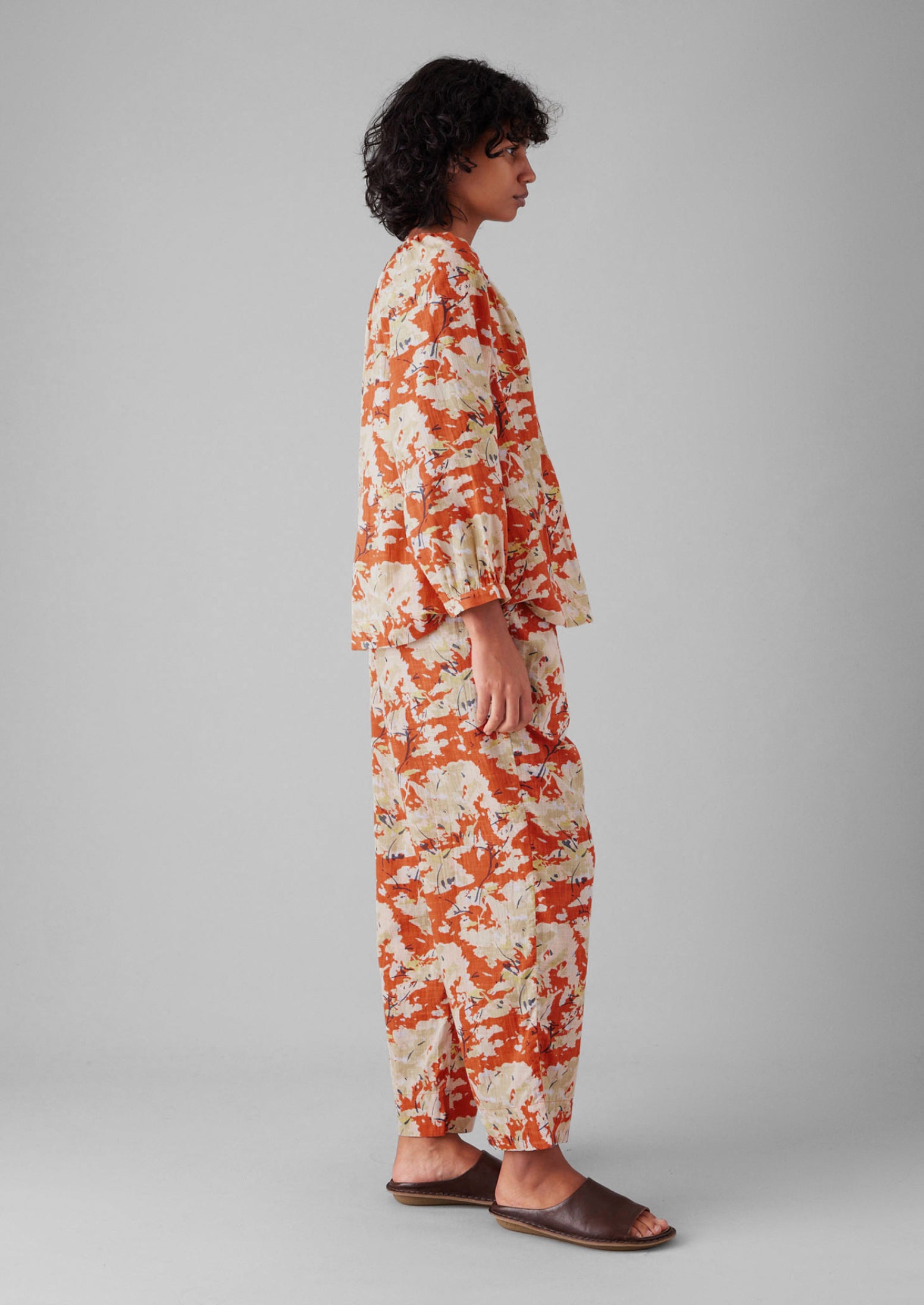 Burnt Ginger Abstract Blossom Cotton Pajamas