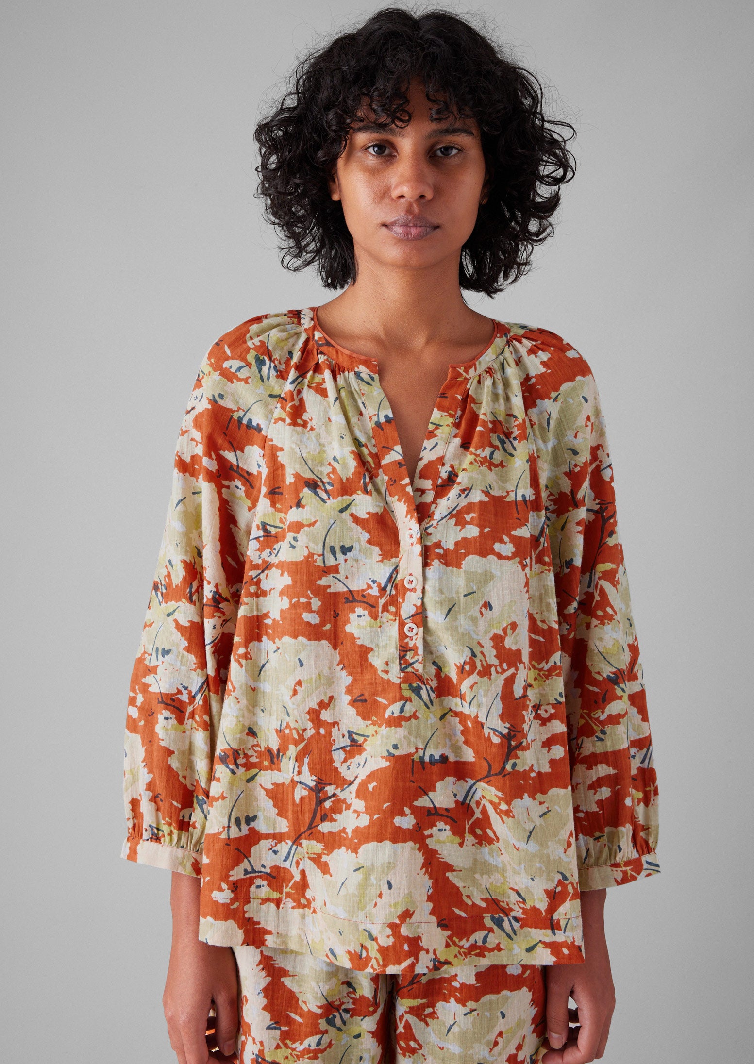 Burnt Ginger Abstract Blossom Cotton Pajamas