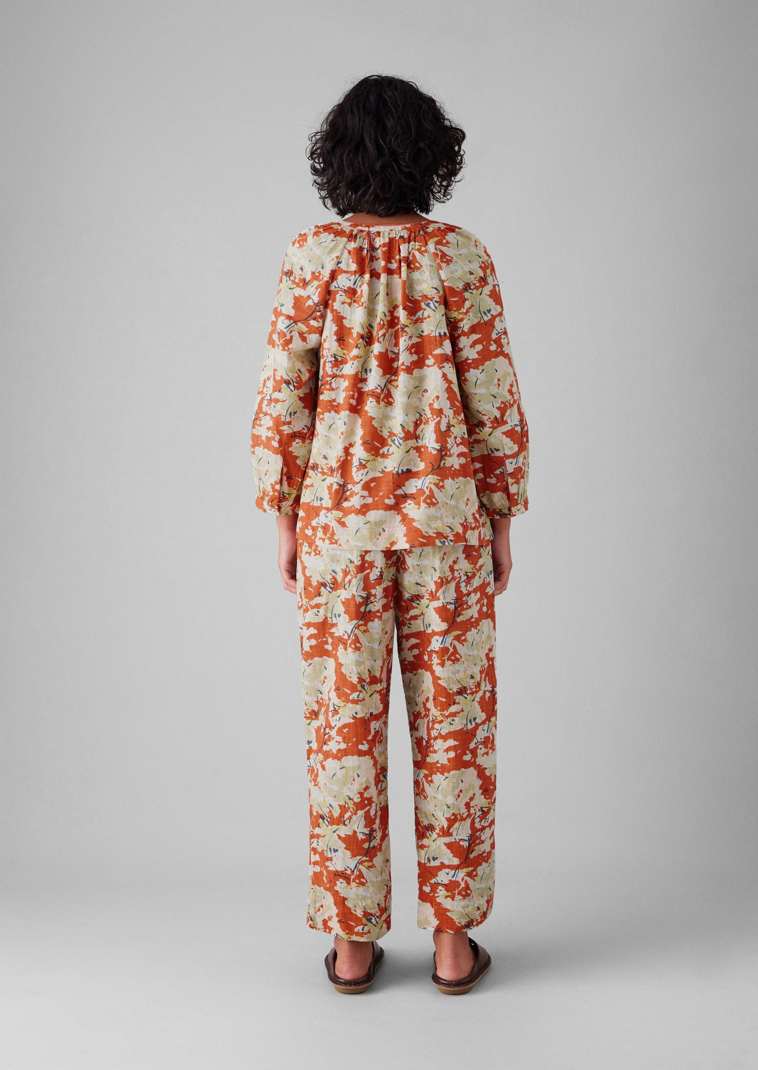 Burnt Ginger Abstract Blossom Cotton Pajamas