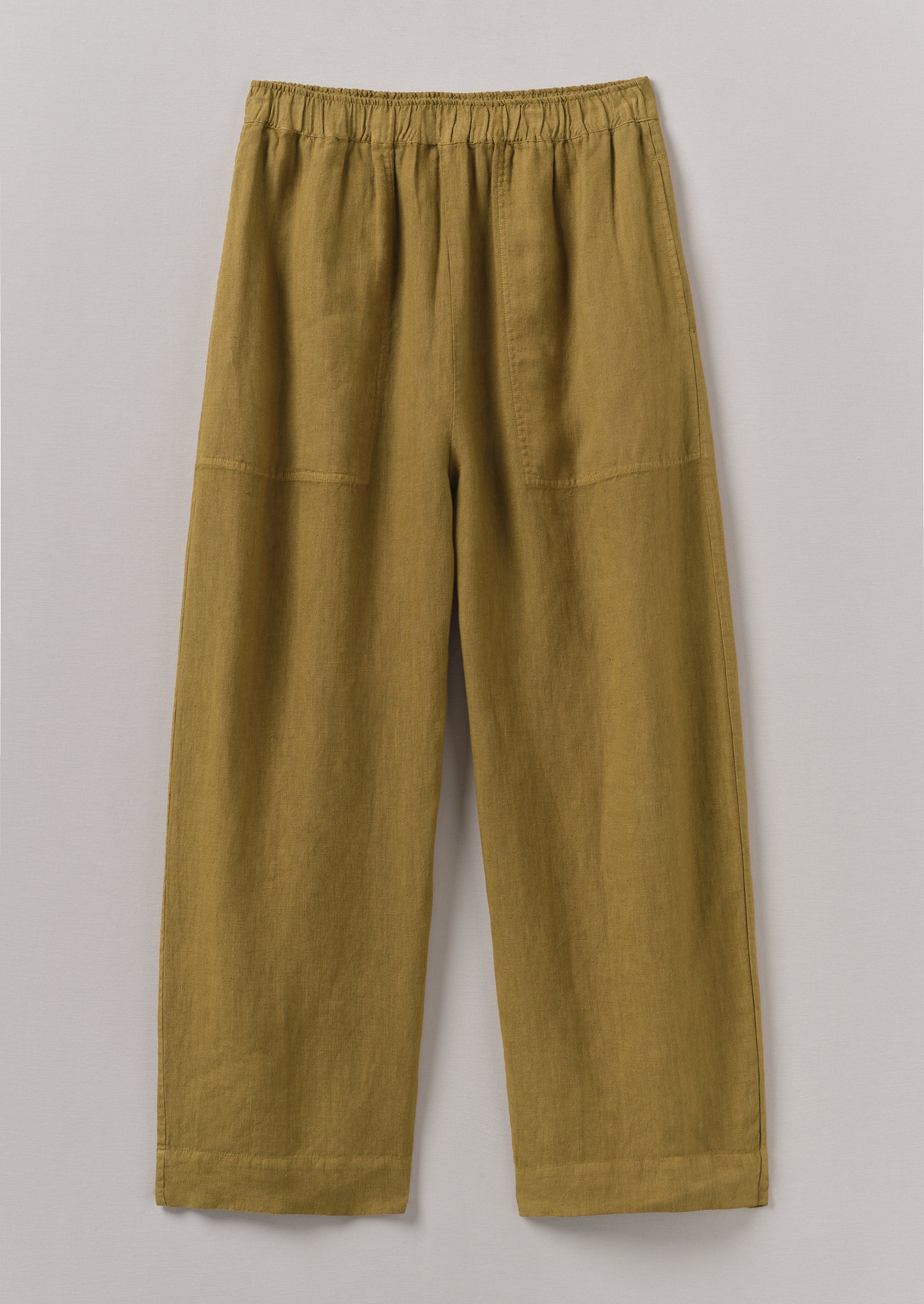 Durian Green Linen Barrel Leg Pants – Relaxed Fit