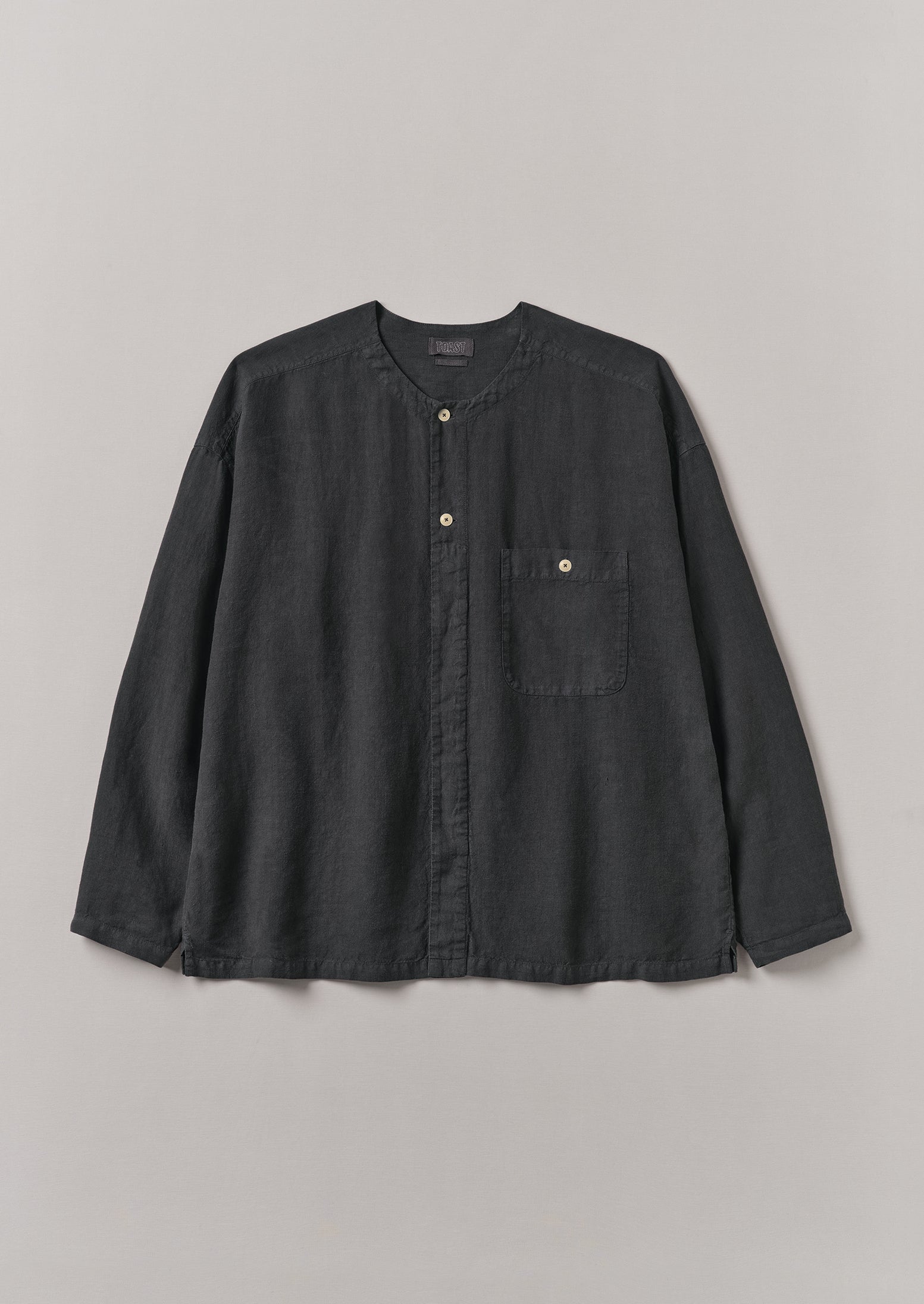 Black Pepper Linen Collarless Shirt – Garment Dyed