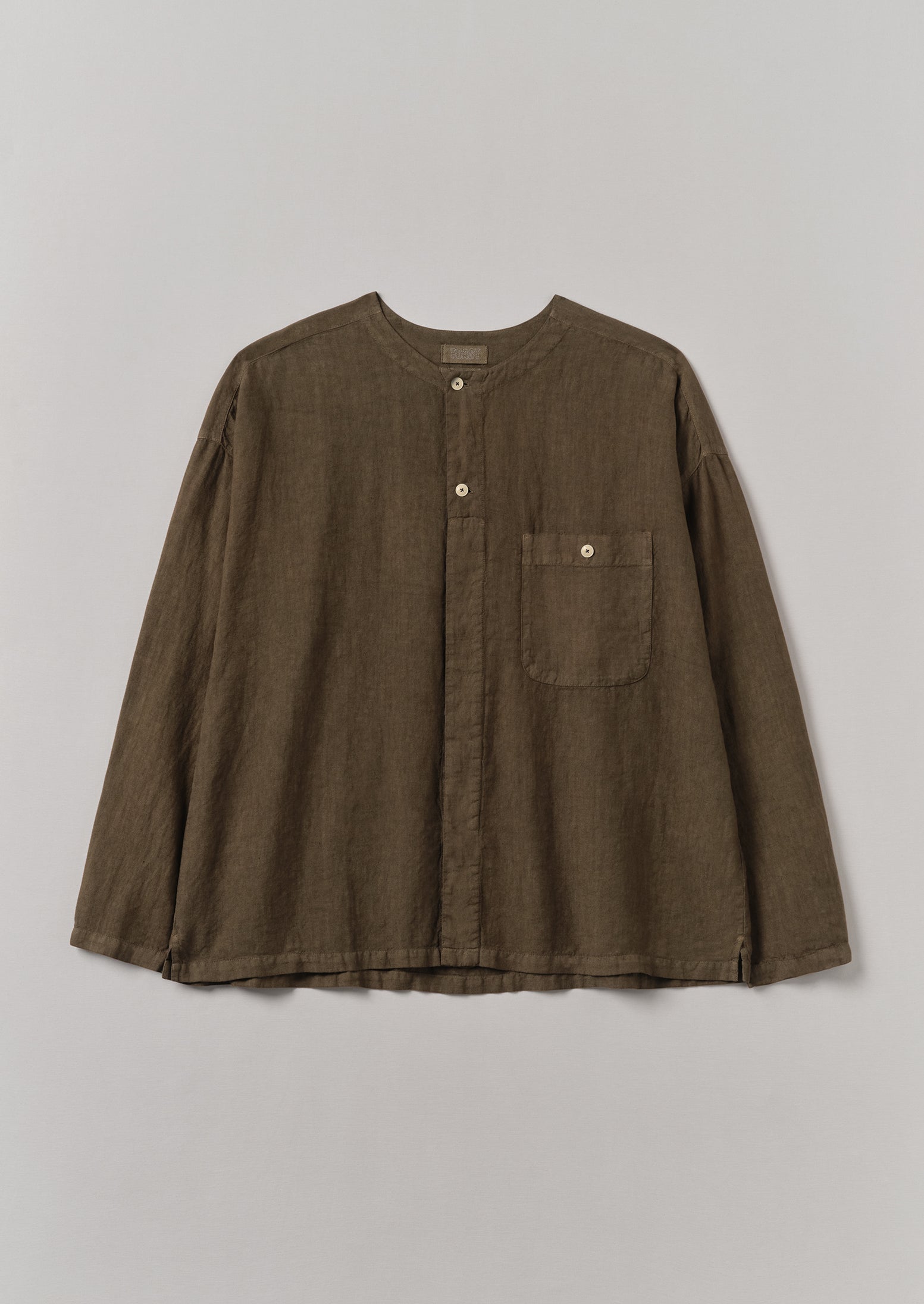 Pear Linen Collarless Shirt – Garment Dyed
