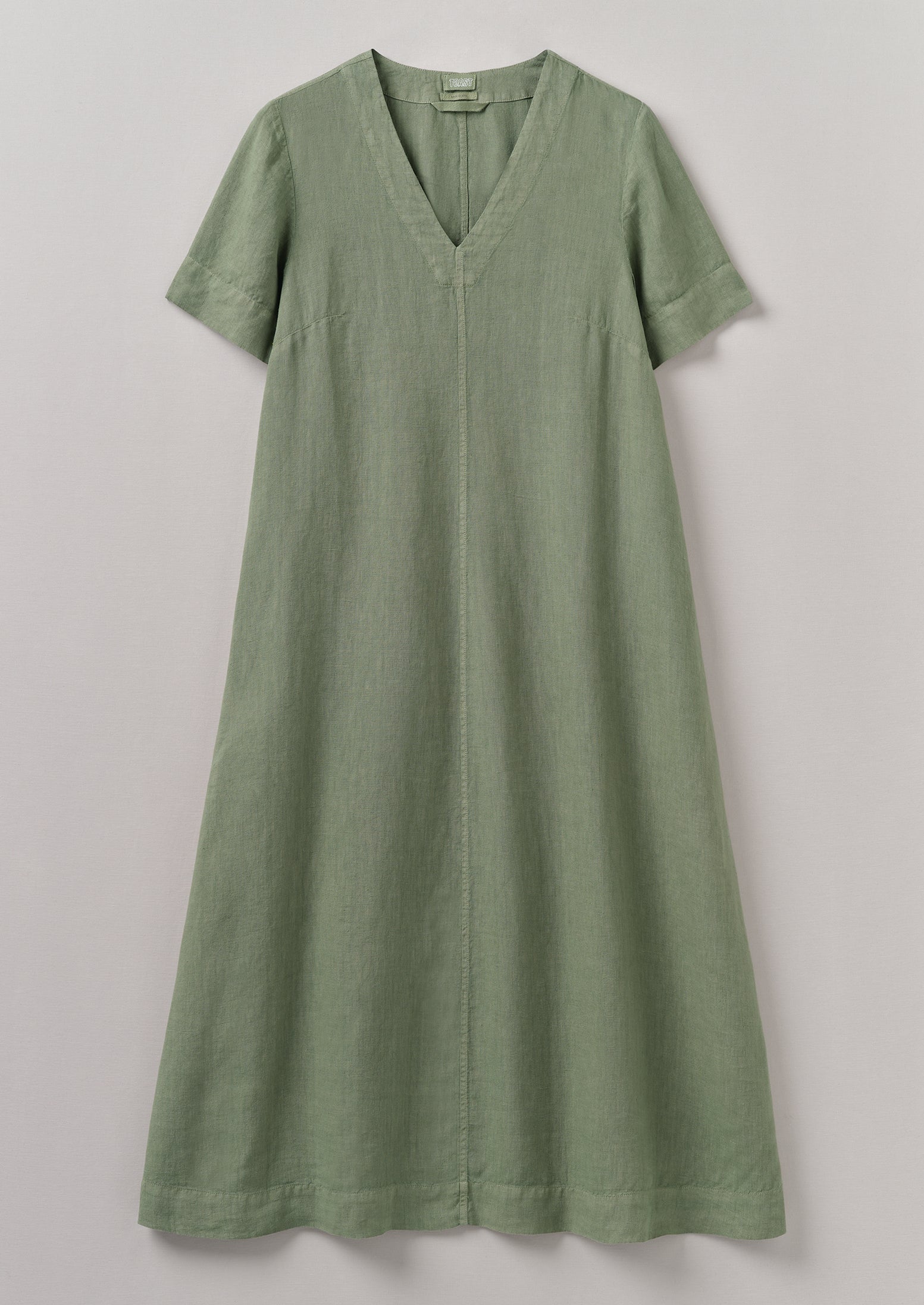 Light Sage Linen V-Neck Dress – Garment Dyed