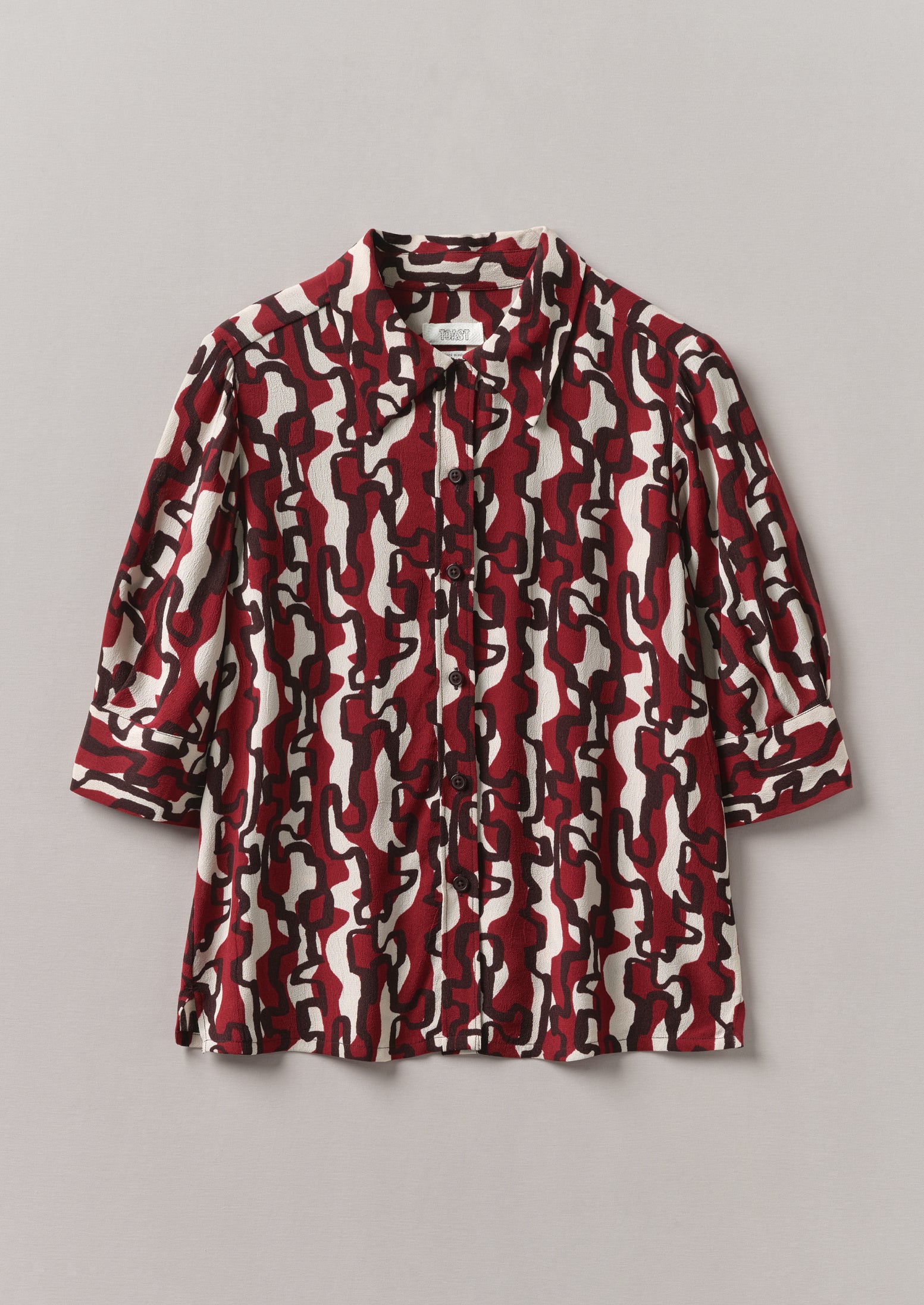 Gia Ribbon Print Shirt in Ecru & Garnet