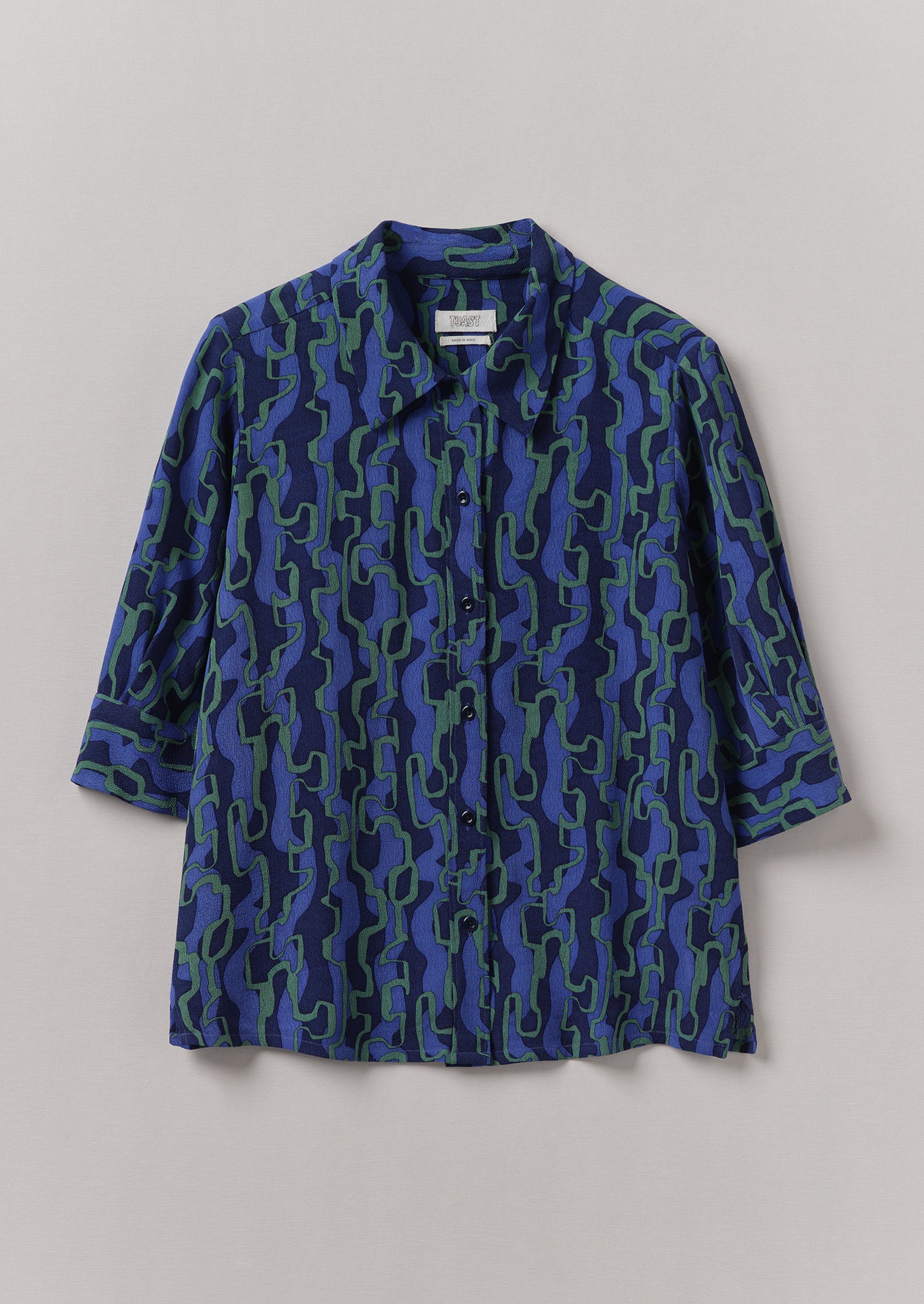 Gia Ribbon Print Shirt in Blue & Green