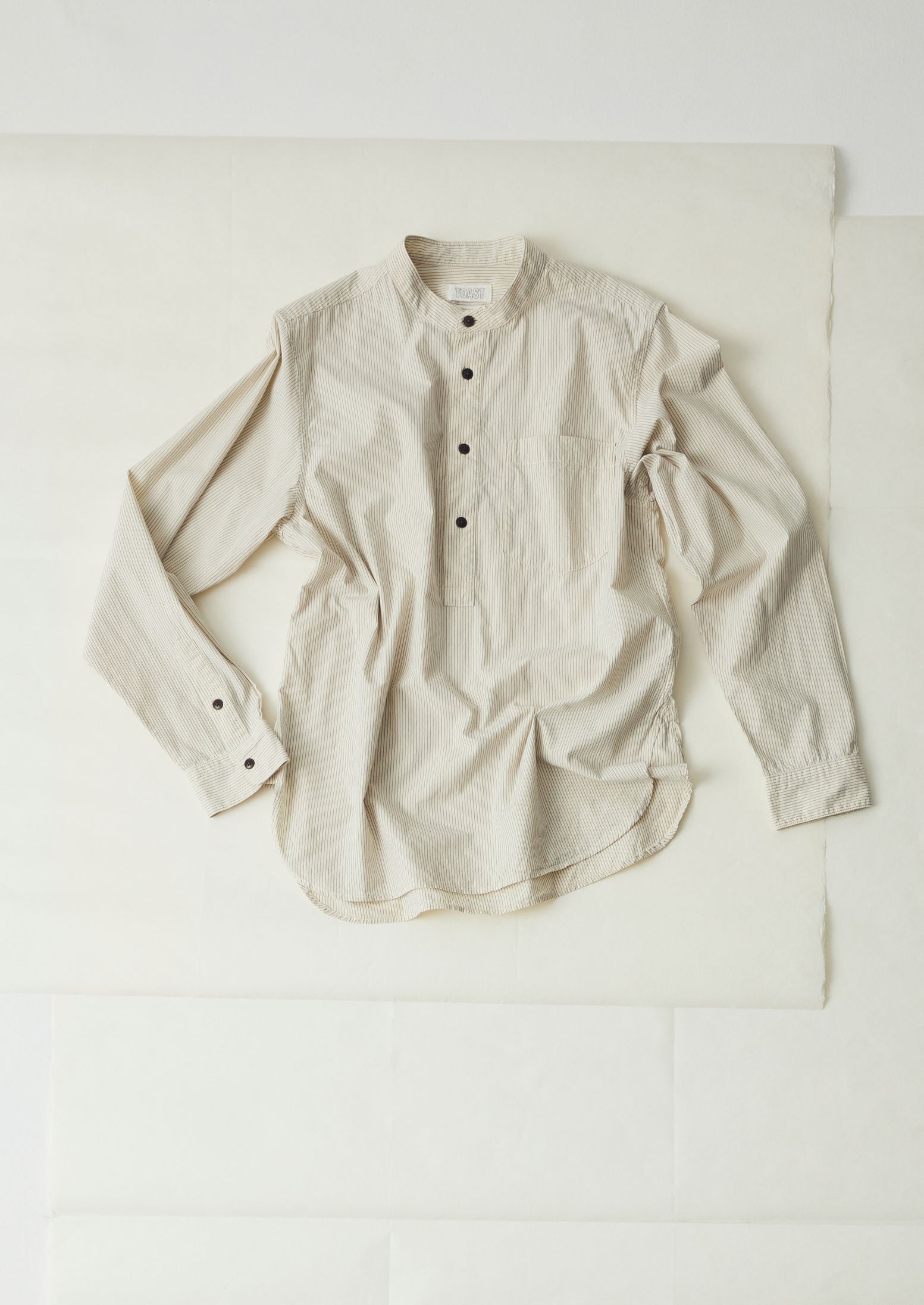 Sunwashed Blue Grandad Collar Striped Shirt