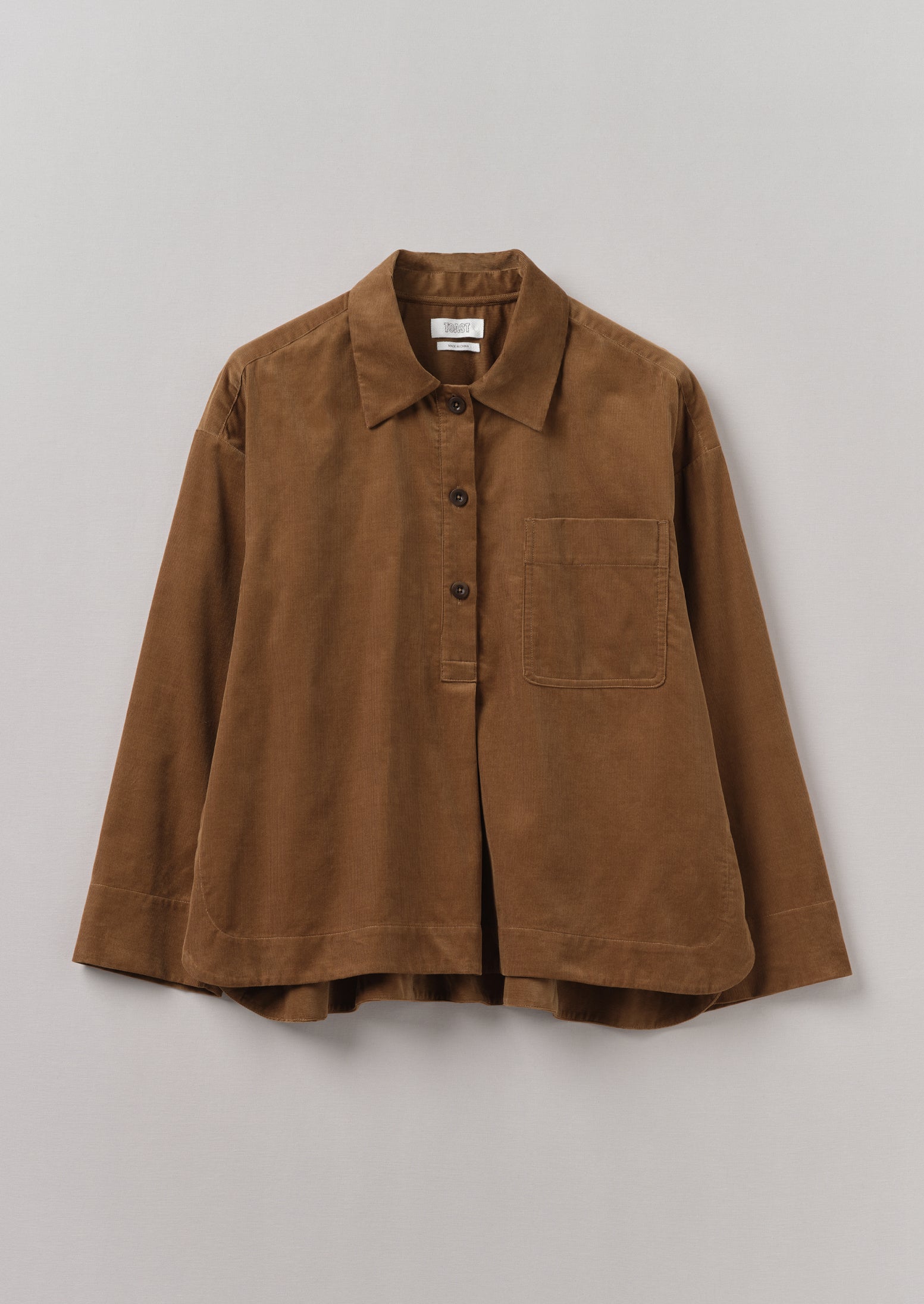 Organic Needlecord Shirt with Patch Pocket - Brown Anise