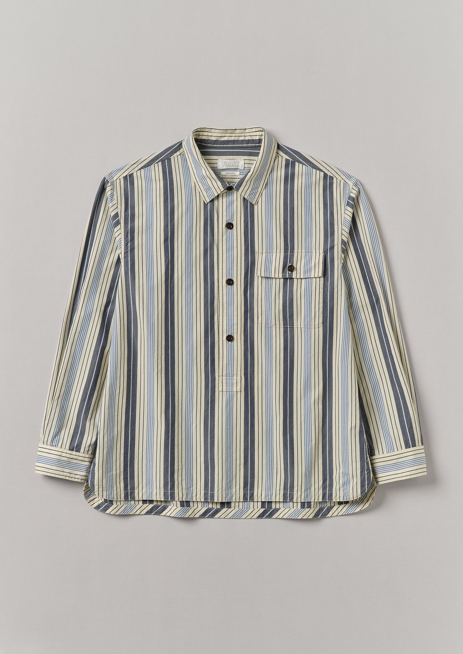 Ecru & Blue Striped Half Placket Shirt