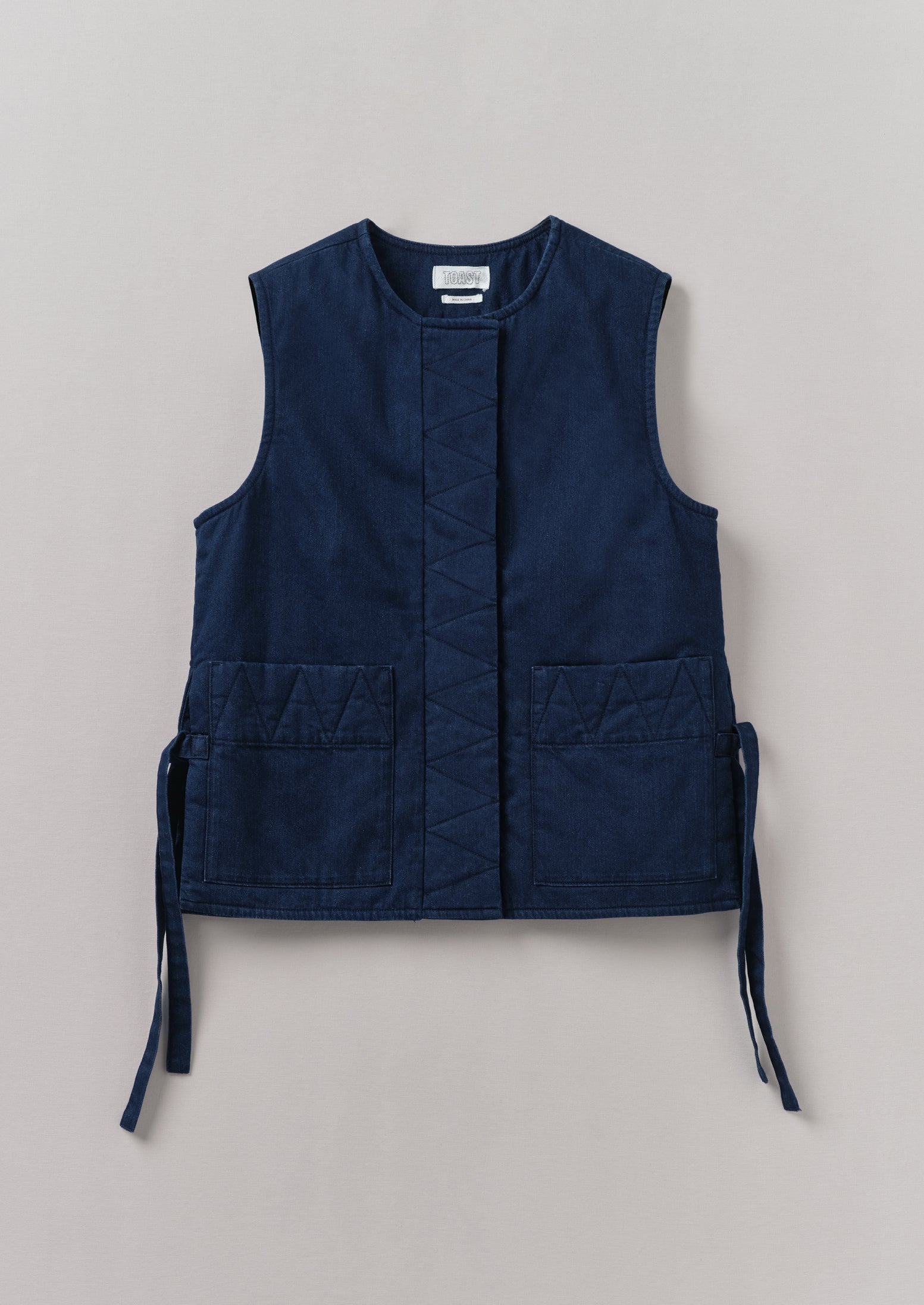 Indigo Twill Vest with Side Ties