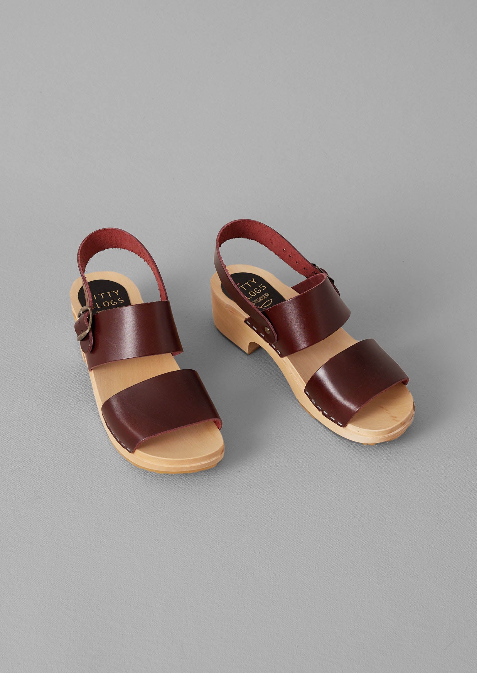 Etta Leather Clogs in Chestnut Red by Kit & Clogs