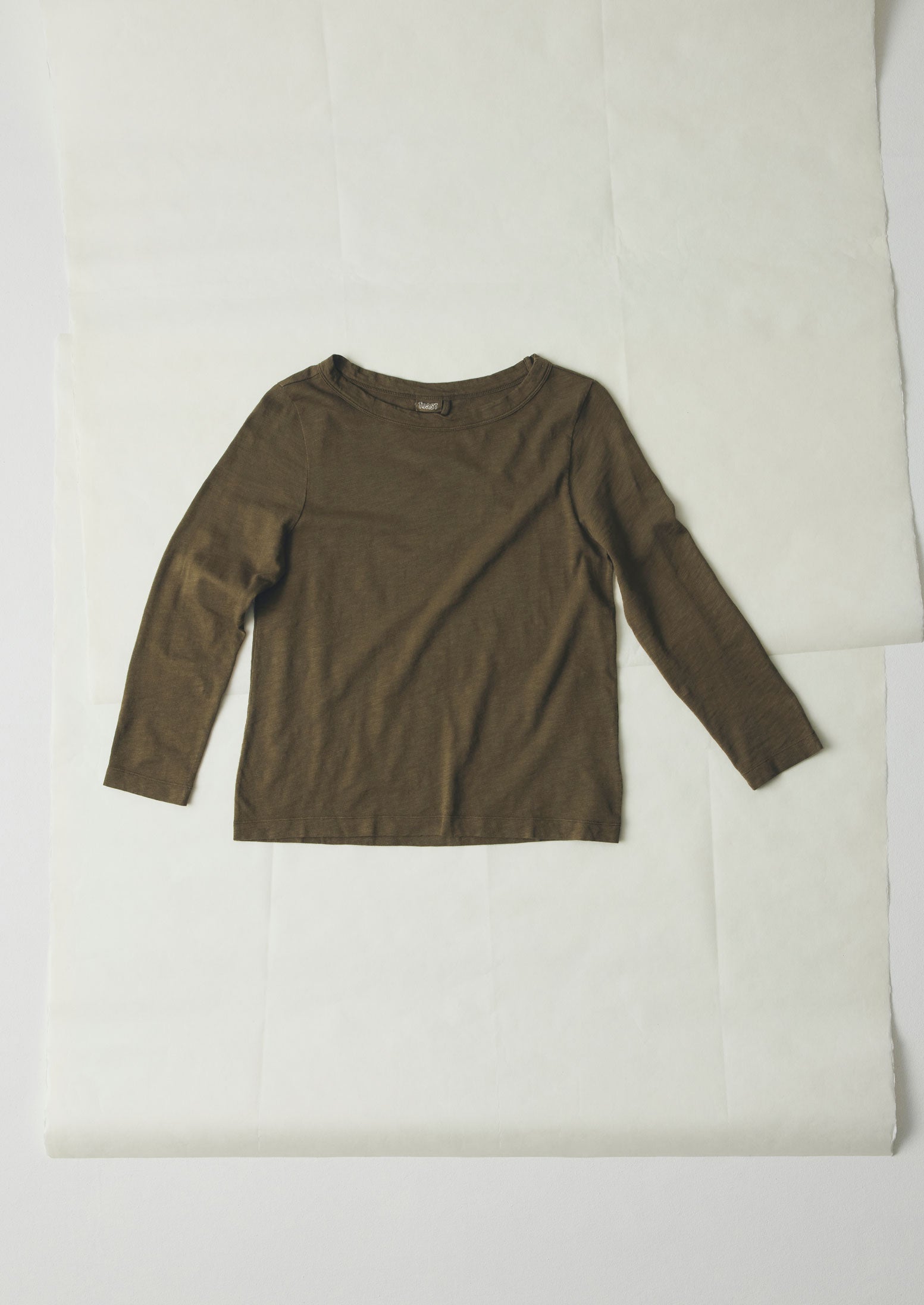 Lia Olive Boat Neck Tee - Soft Dyed Cotton Top