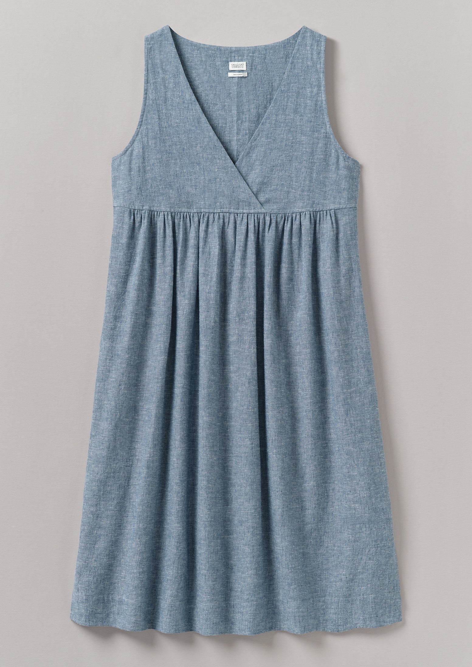 Breathable Linen-Cotton Lounge Dress in Dusty Blue