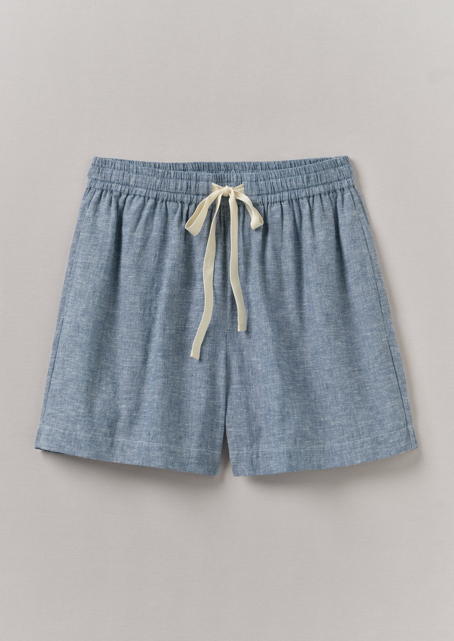Breathable Linen-Cotton Lounge Shorts in Dusty Blue
