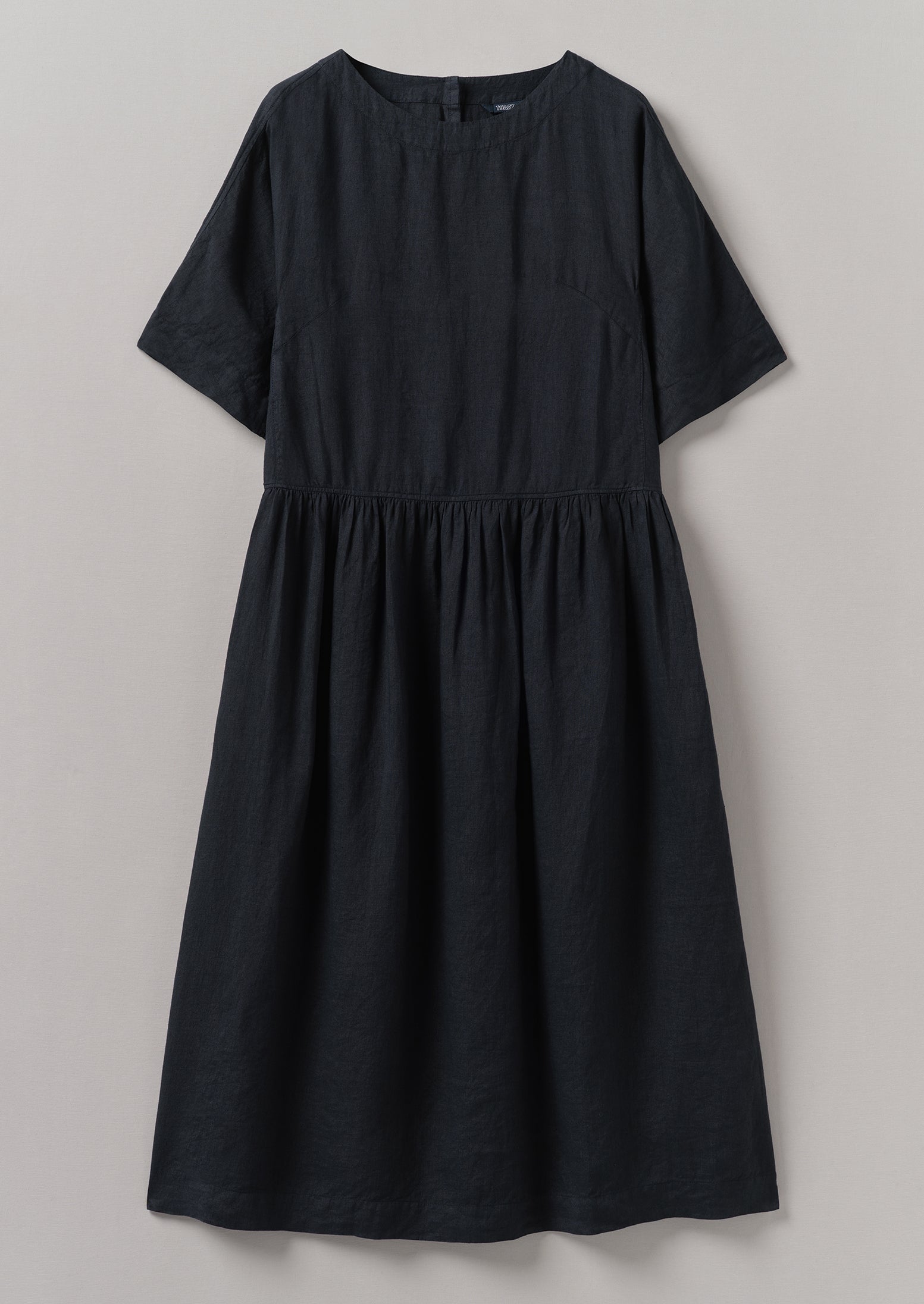 Black Pepper Linen Dress with Gathered Waist