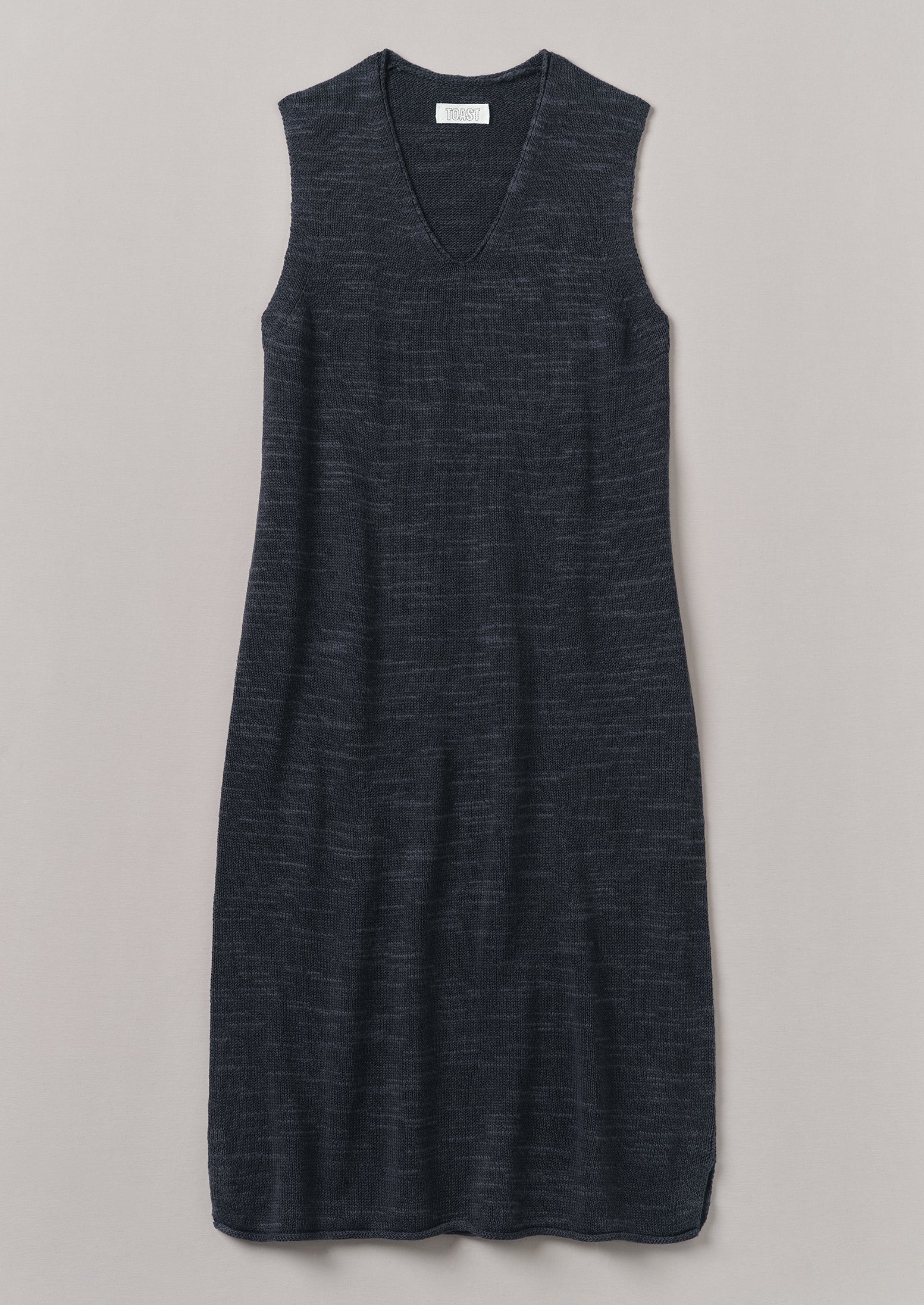 Dark Navy Linen-Cotton Knit Dress