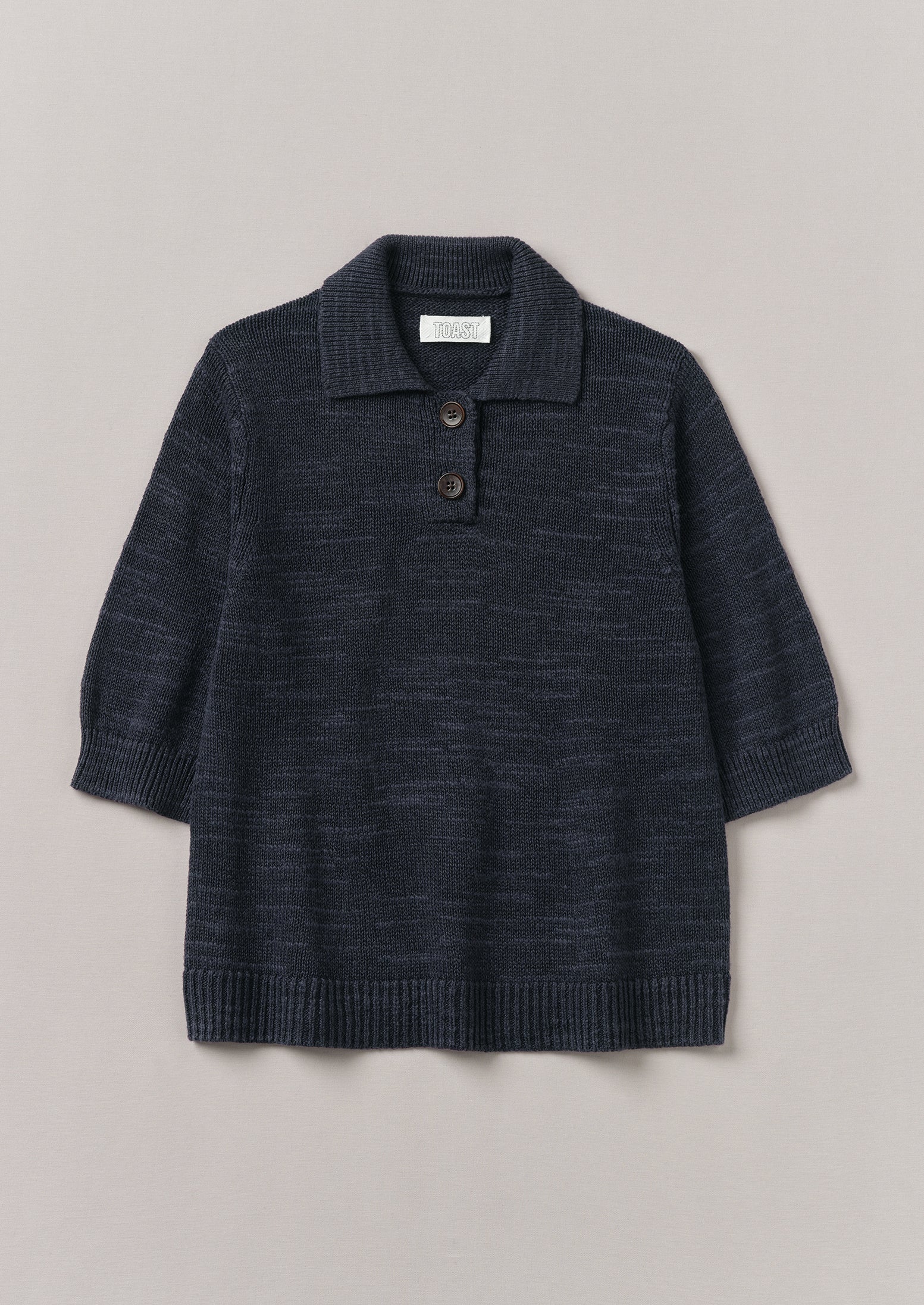 Dark Navy Linen-Cotton Slub Knit Top