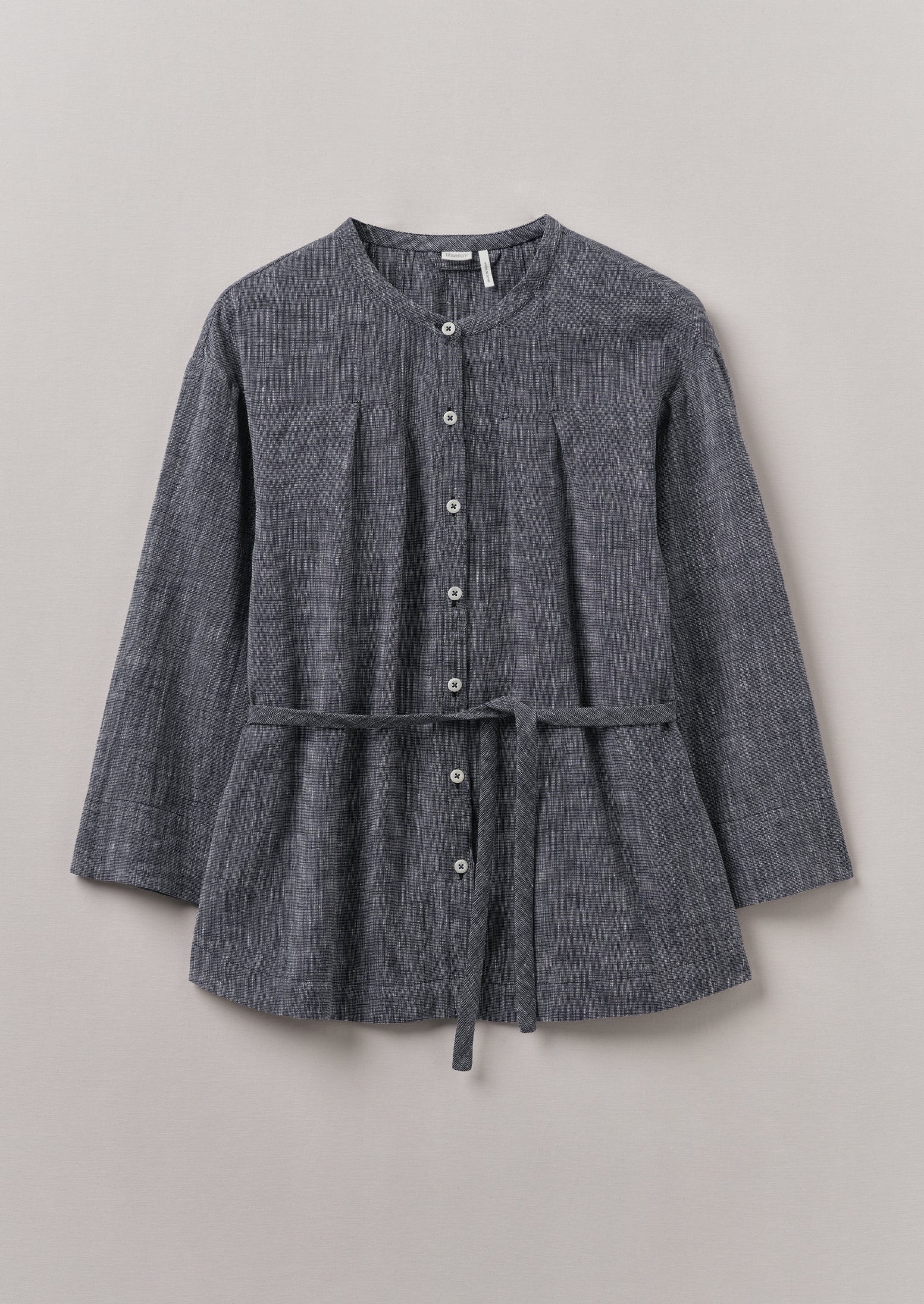 Blue Melange Linen Cotton Tie Shirt