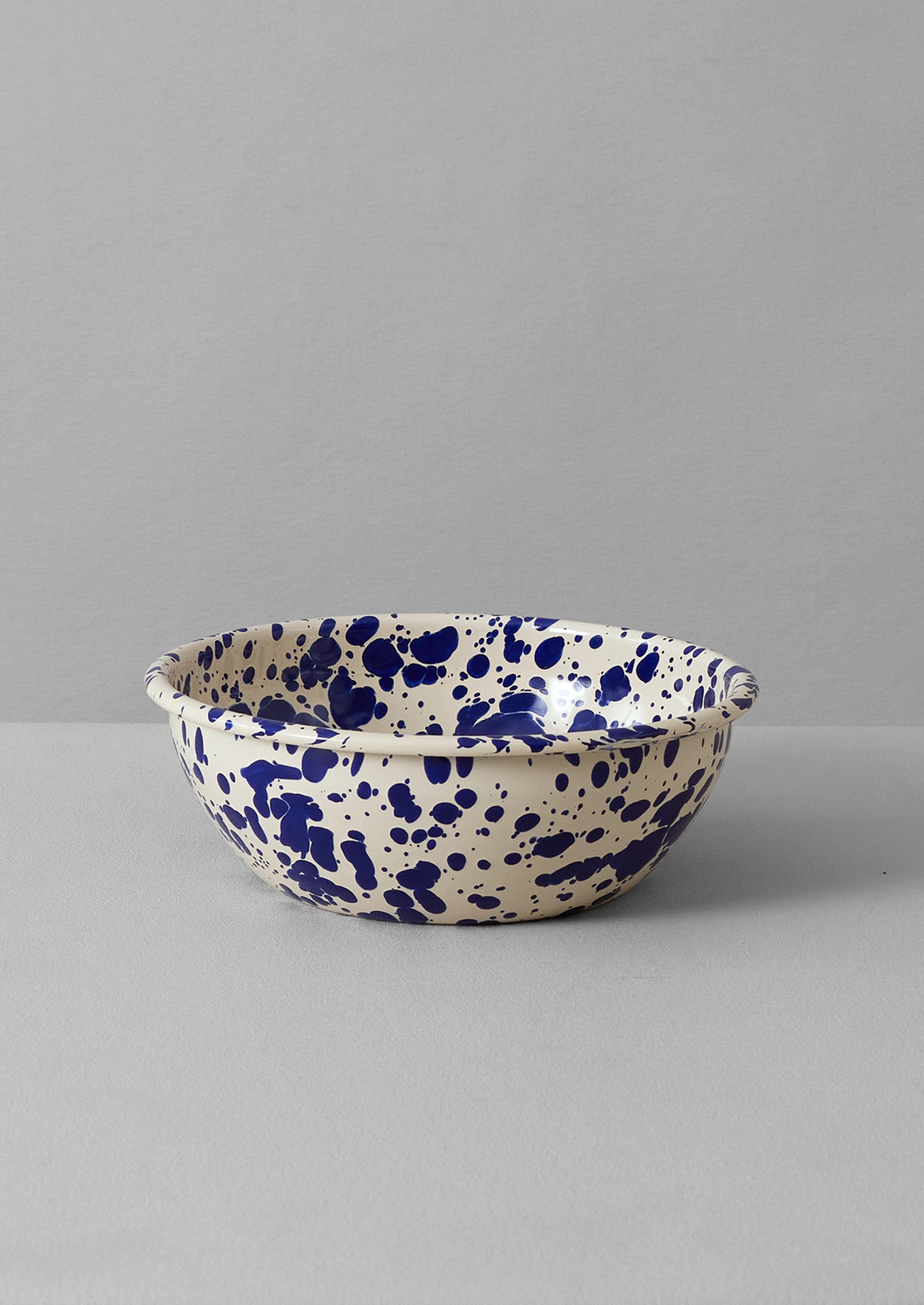 Cream & Blue Splatter Enamel Salad Serving Bowl
