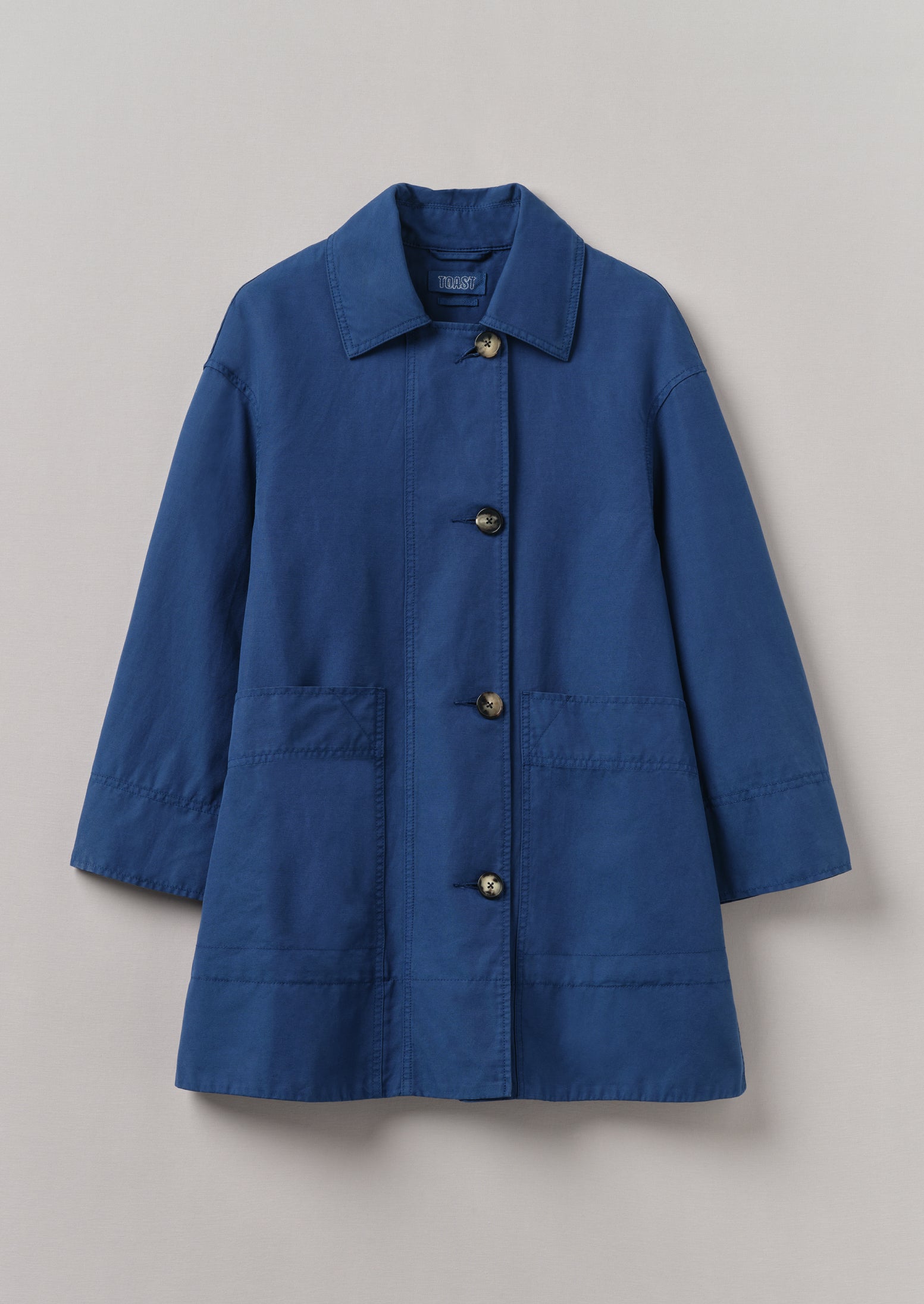 Dark Ash Blue Cotton Linen Canvas Coat