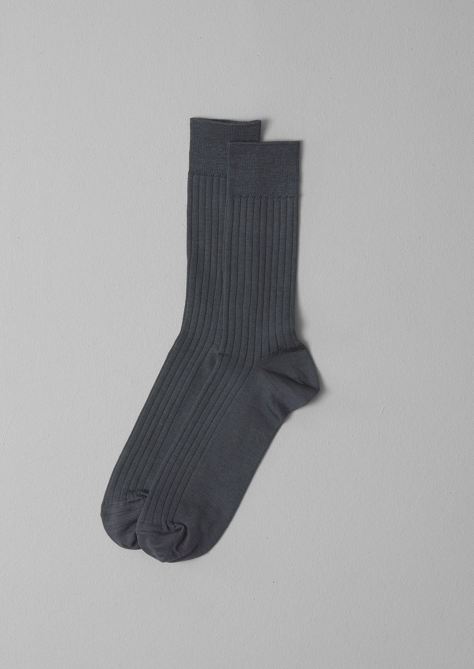 Silk Cotton Ribbed Socks by Nishiguchi | Charcoal