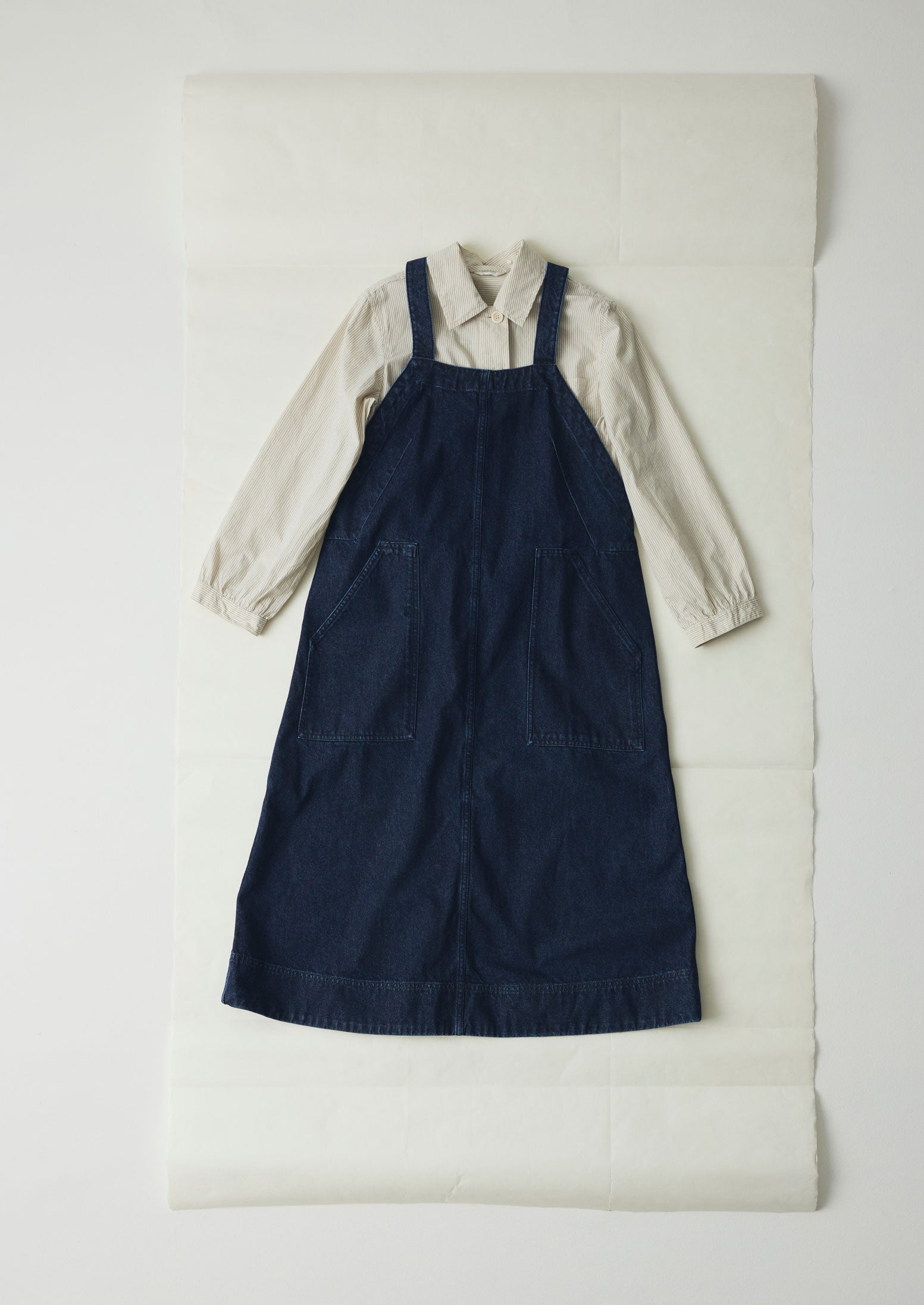 Indigo Denim Dungaree Dress with Patch Pockets