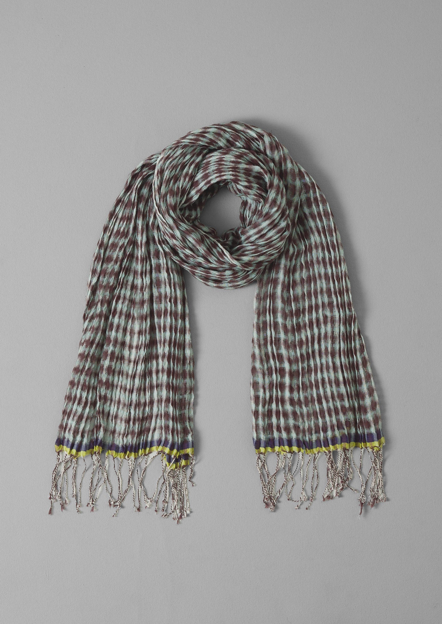 Gingham Cotton Scarf in Ecru & Brown Ochre