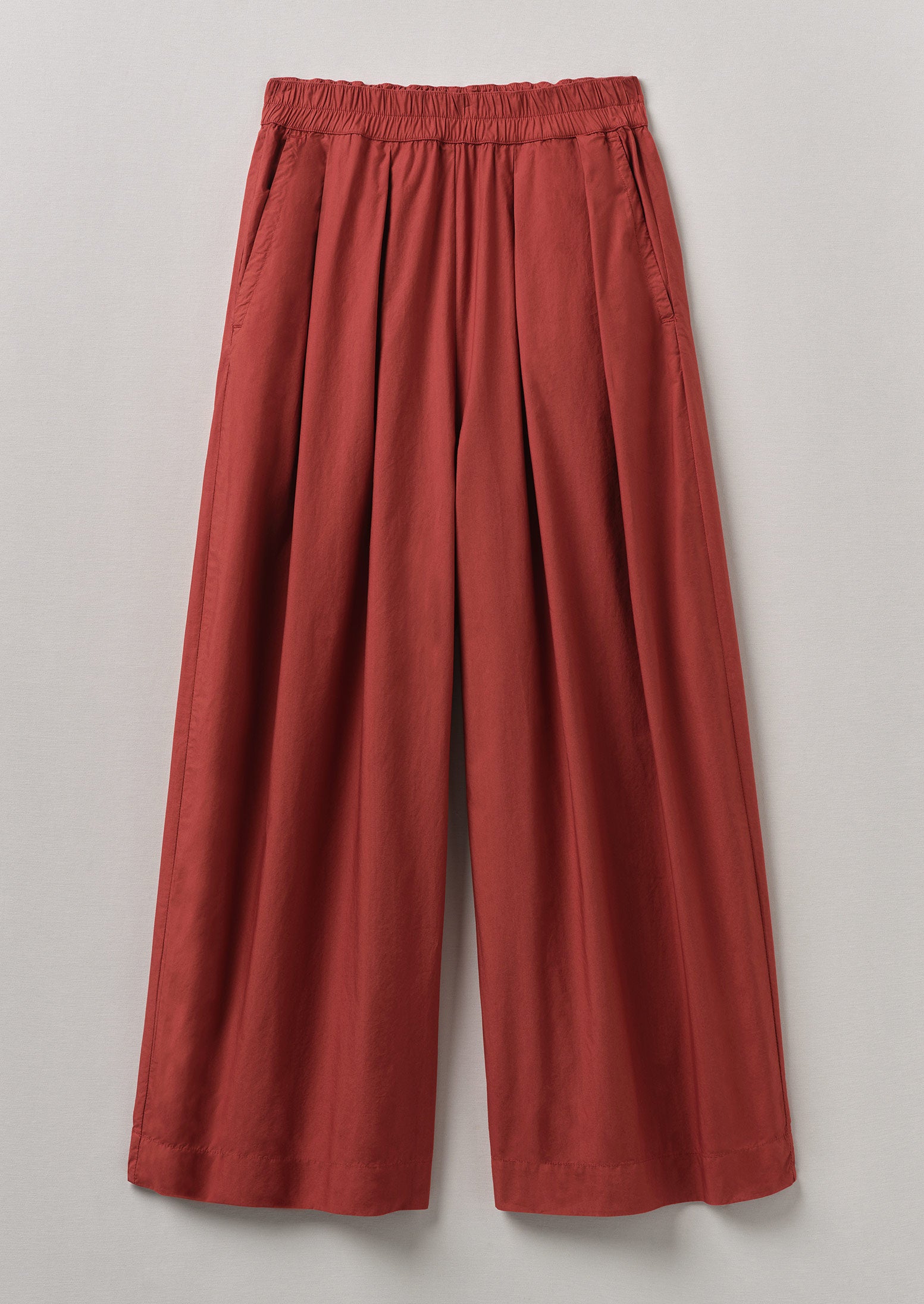 Brick Cotton Pleated Pull-On Trousers