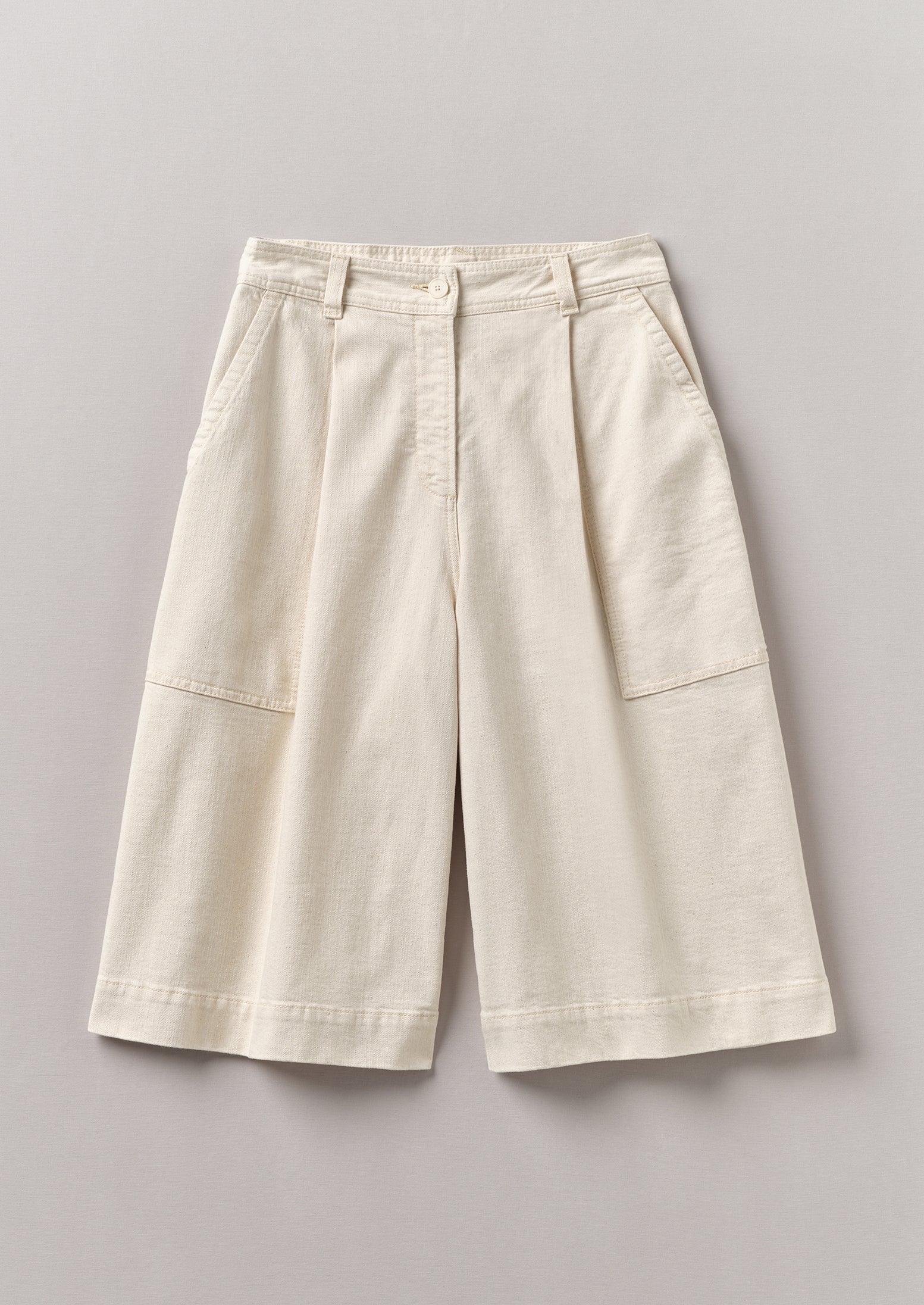 Ecru Pleated Denim Shorts for Women