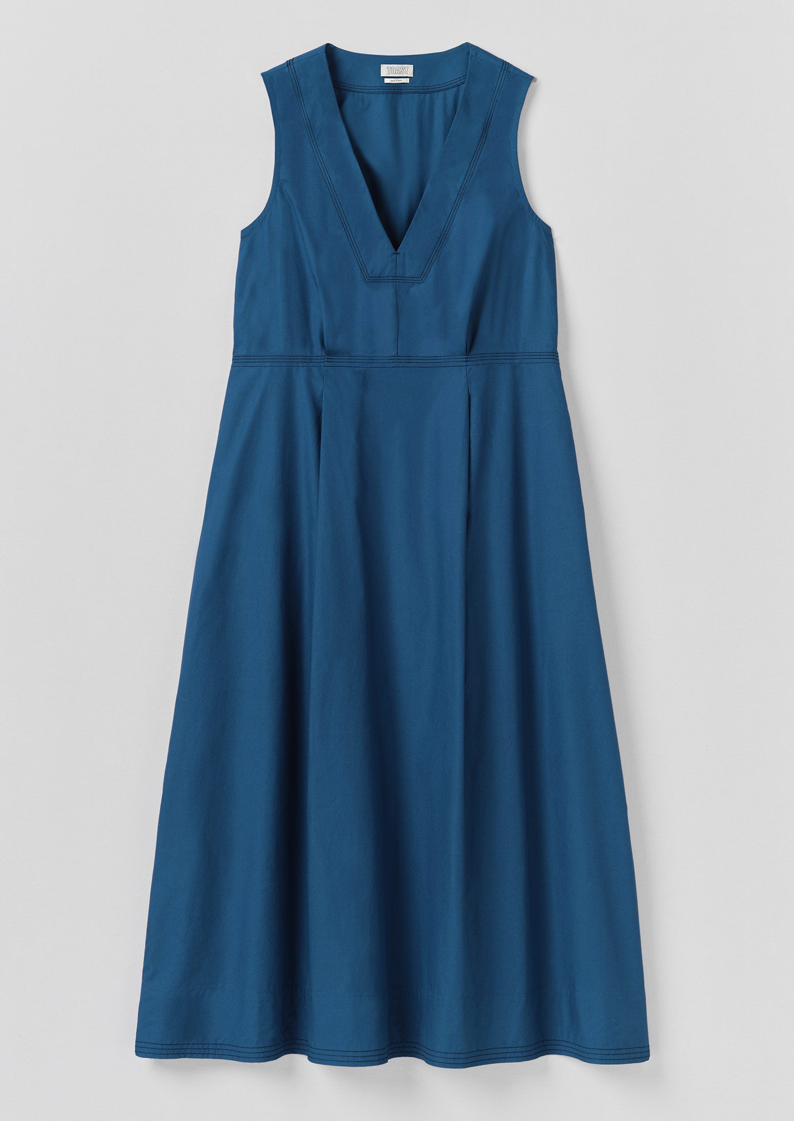 Iris Blue Cotton Pleated Waist Dress