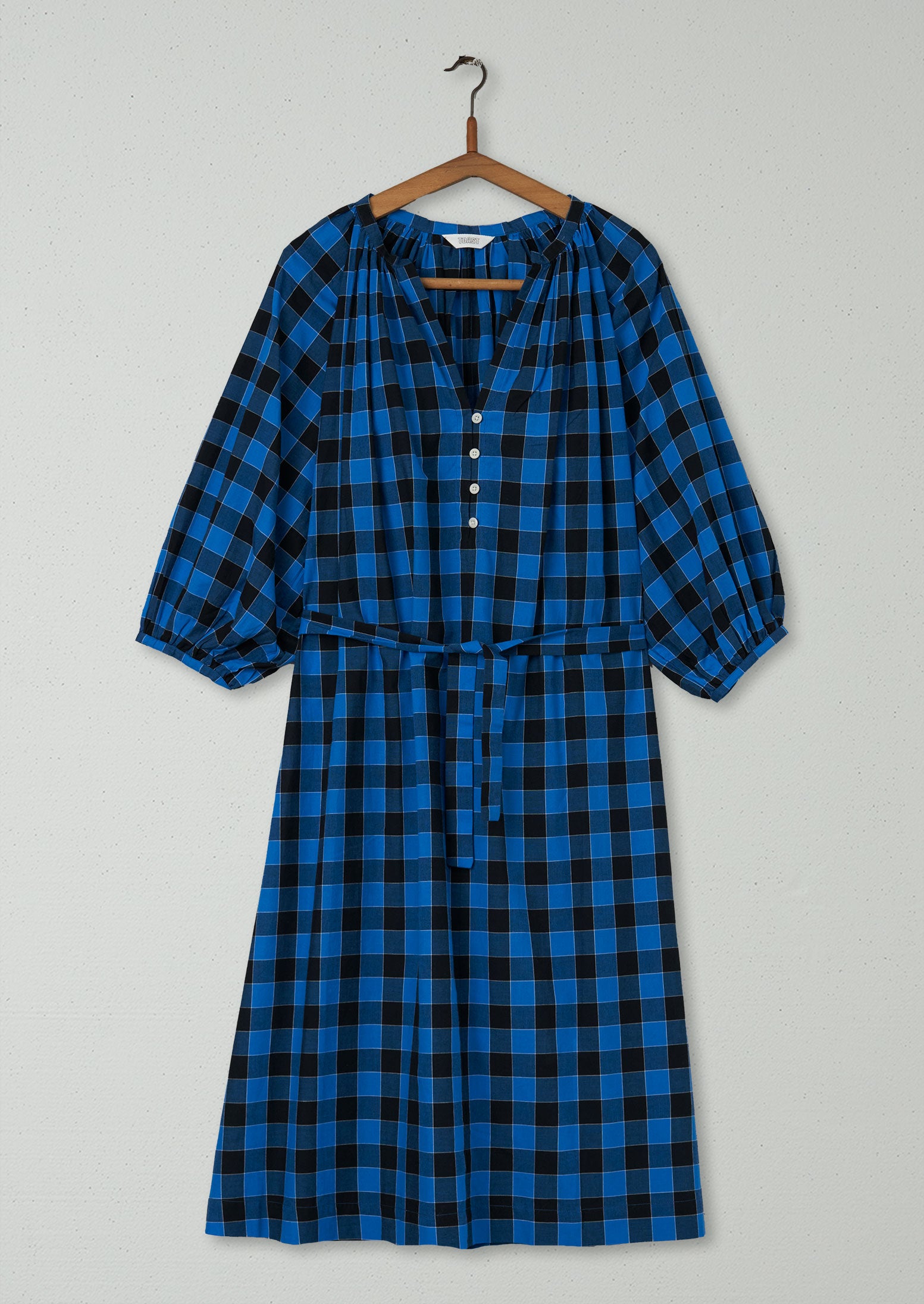 Bright Blue Cotton Check Dress by Reworn - Size M