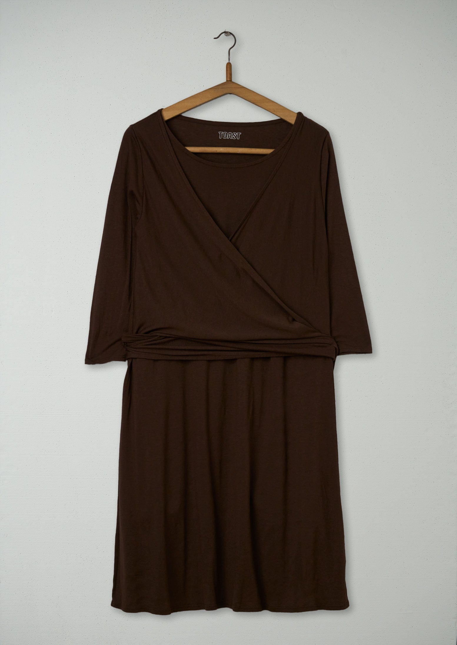 Dark Brown Modal Wool Wrap Dress – Size 12