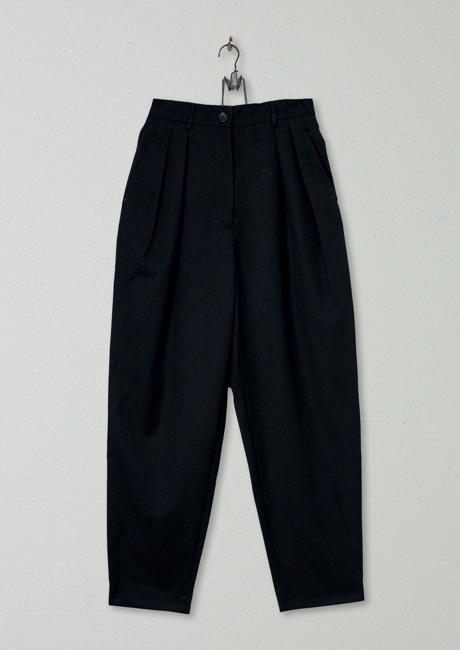 Black Wool Gaberdine Trousers - Size 8 | Reworn